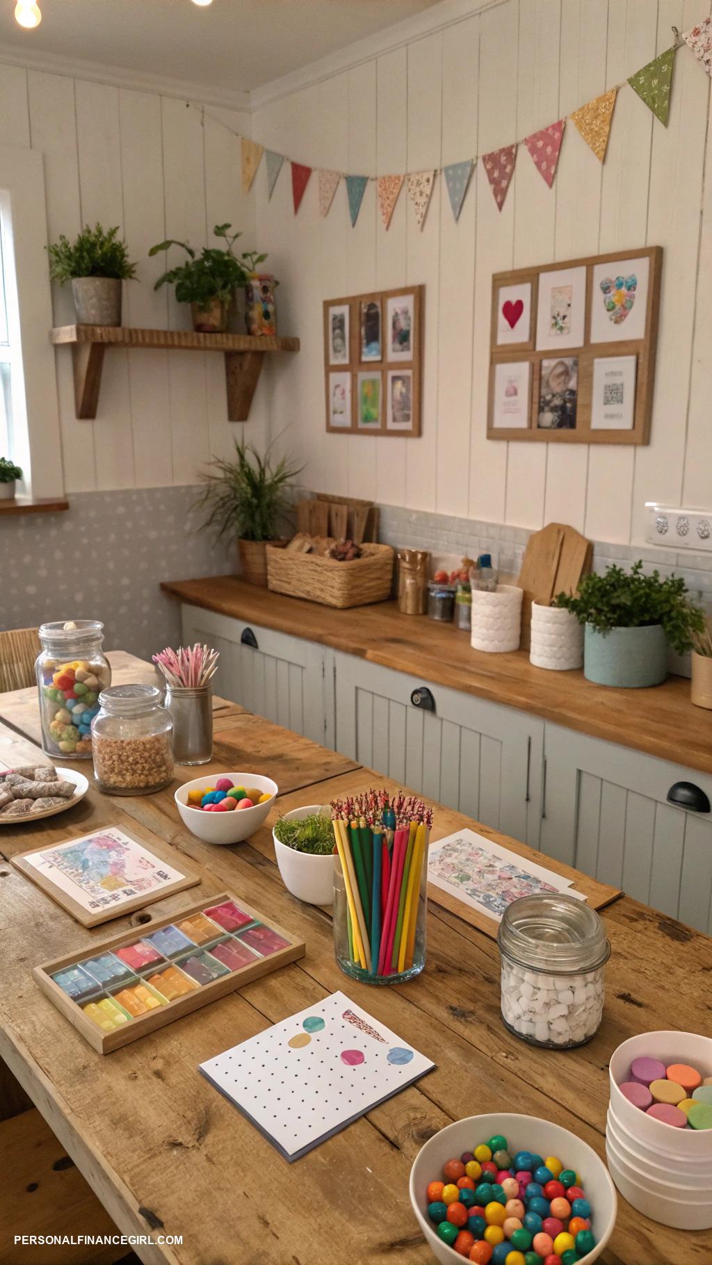 frugal birthday party ideas for kids DIY craft station with recycled materials