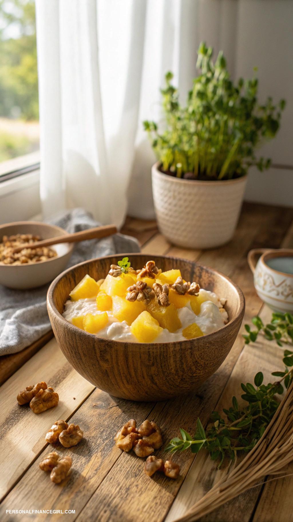 frugal breakfast ideas Cottage cheese with pineapple and walnuts