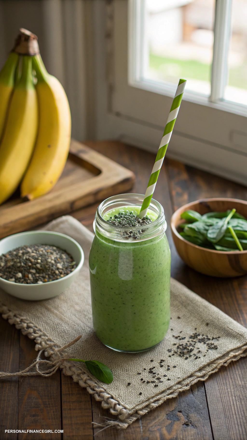 frugal breakfast ideas Smoothie with spinach banana and almond milk
