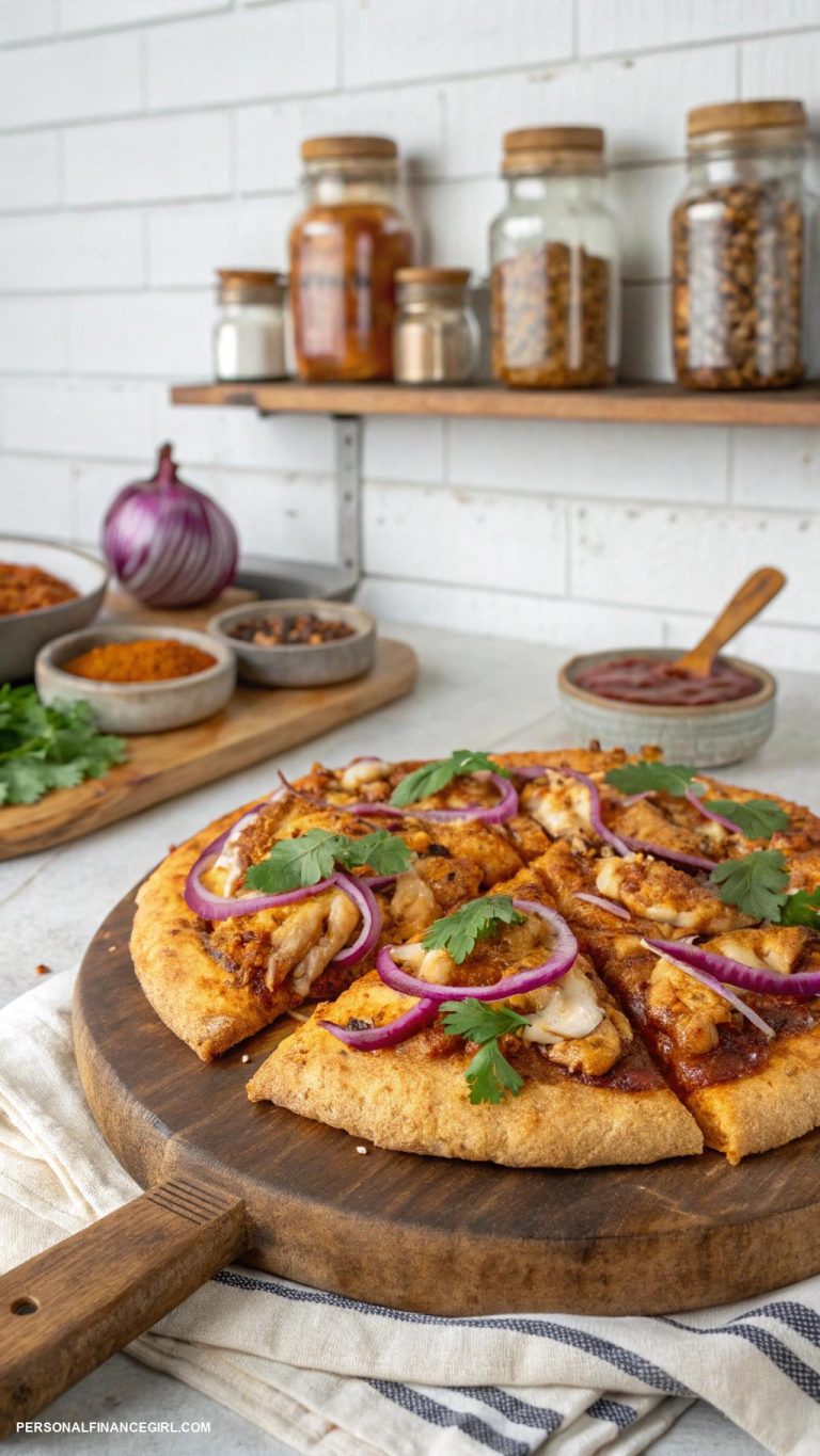frugal chicken recipes BBQ Chicken Pizza with Cauliflower Crust