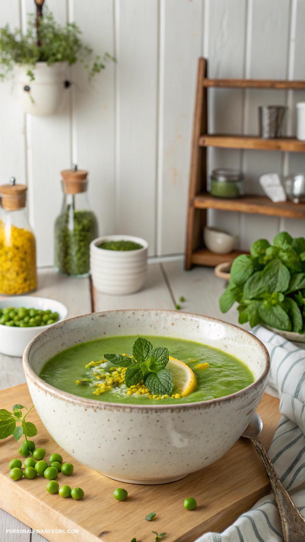 frugal soup recipes Pea soup with mint and lemon zest