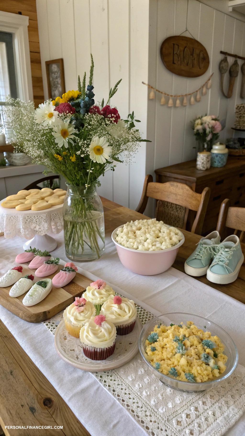 frugal baby shower ideas Potluck lunch with homemade baby themed dishes