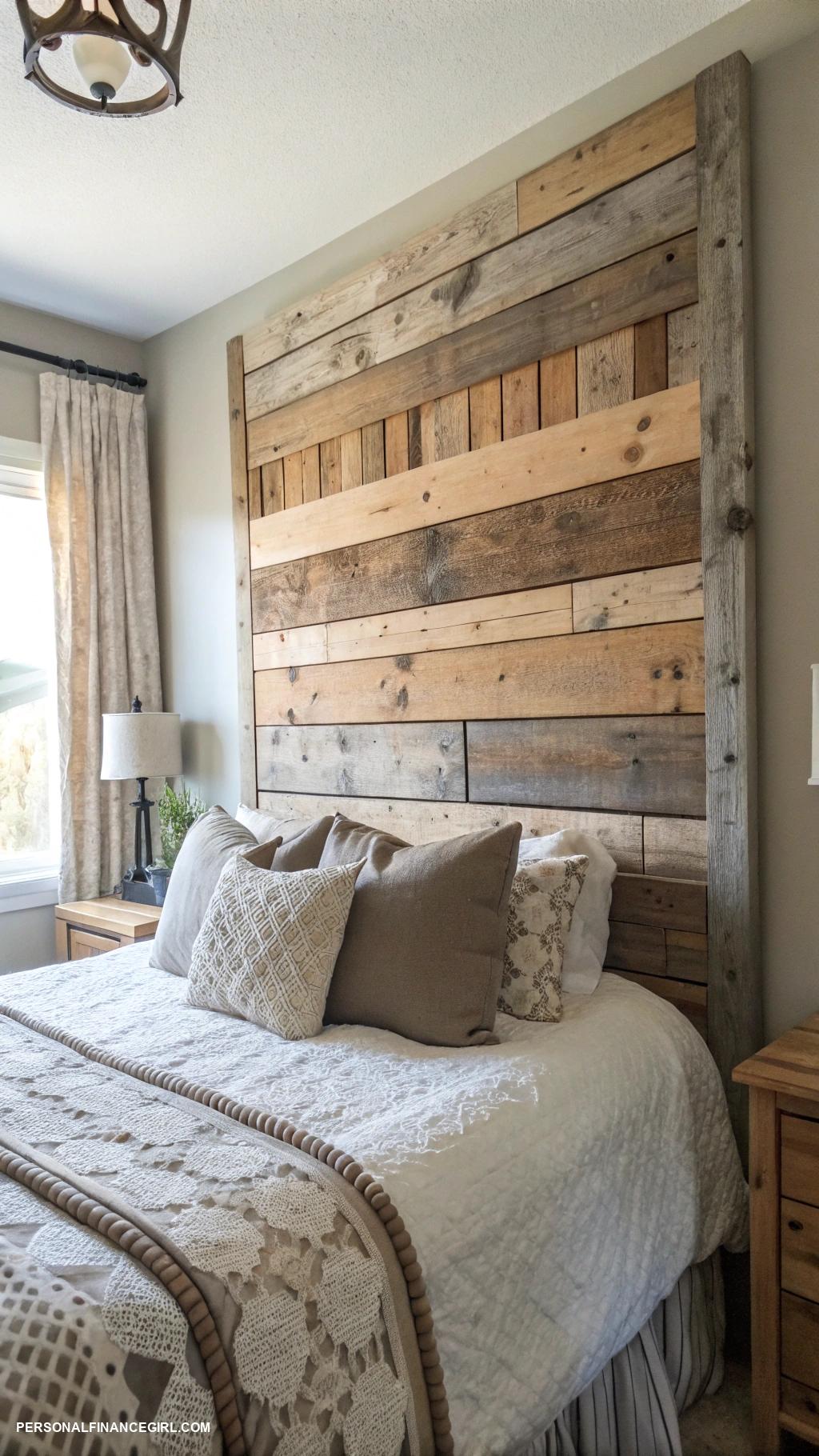 frugal bedroom ideas DIY headboard using reclaimed wood