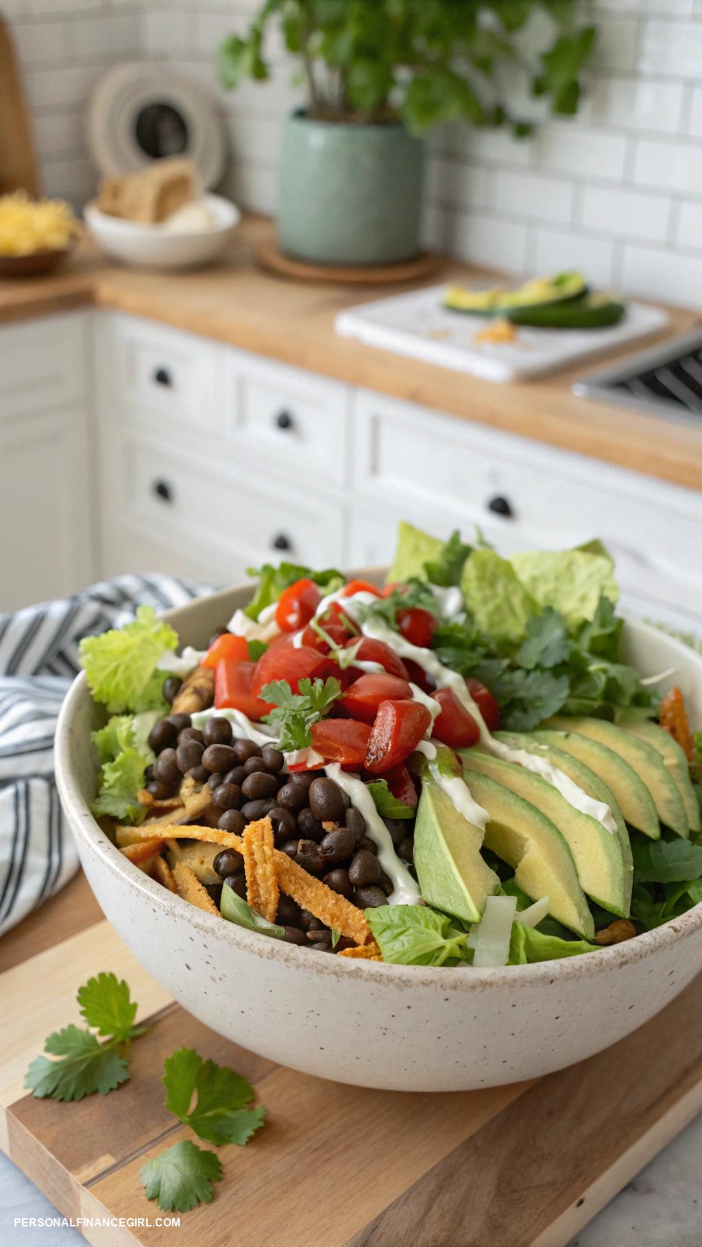 frugal kid friendly meals Taco salad with beans and lettuce