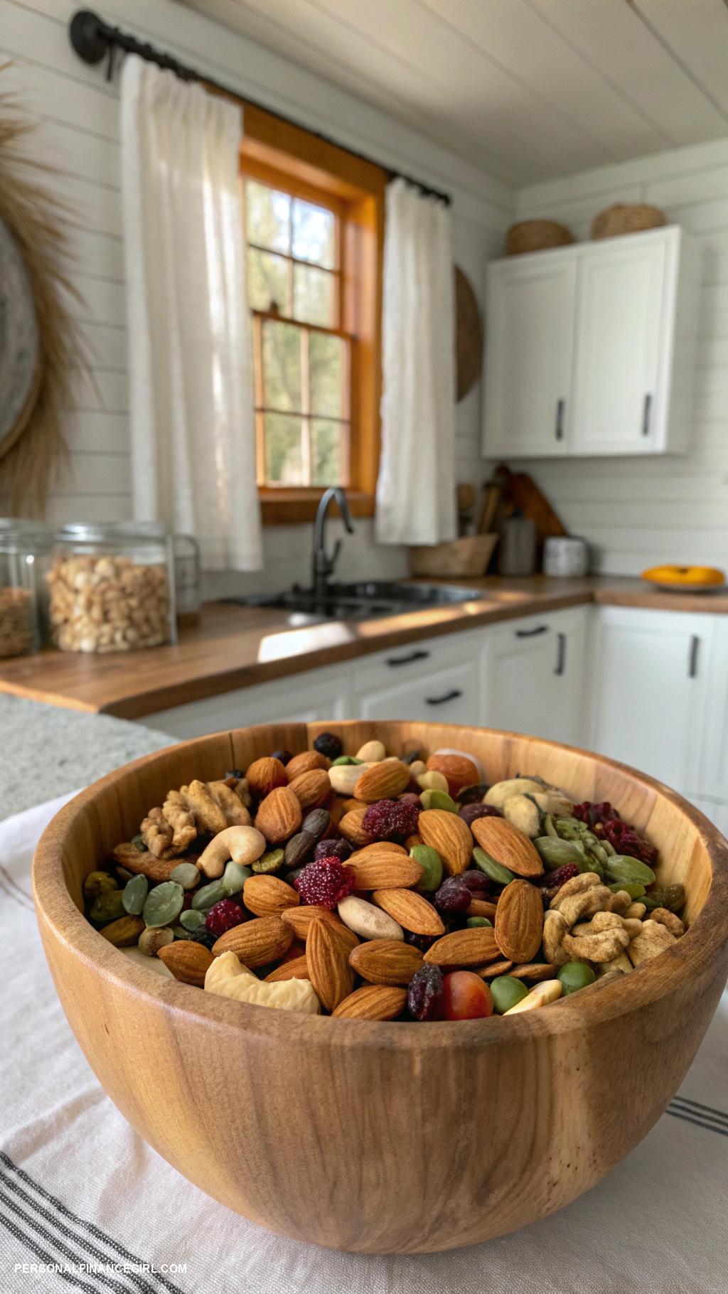 frugal snacks Homemade trail mix with nuts and seeds