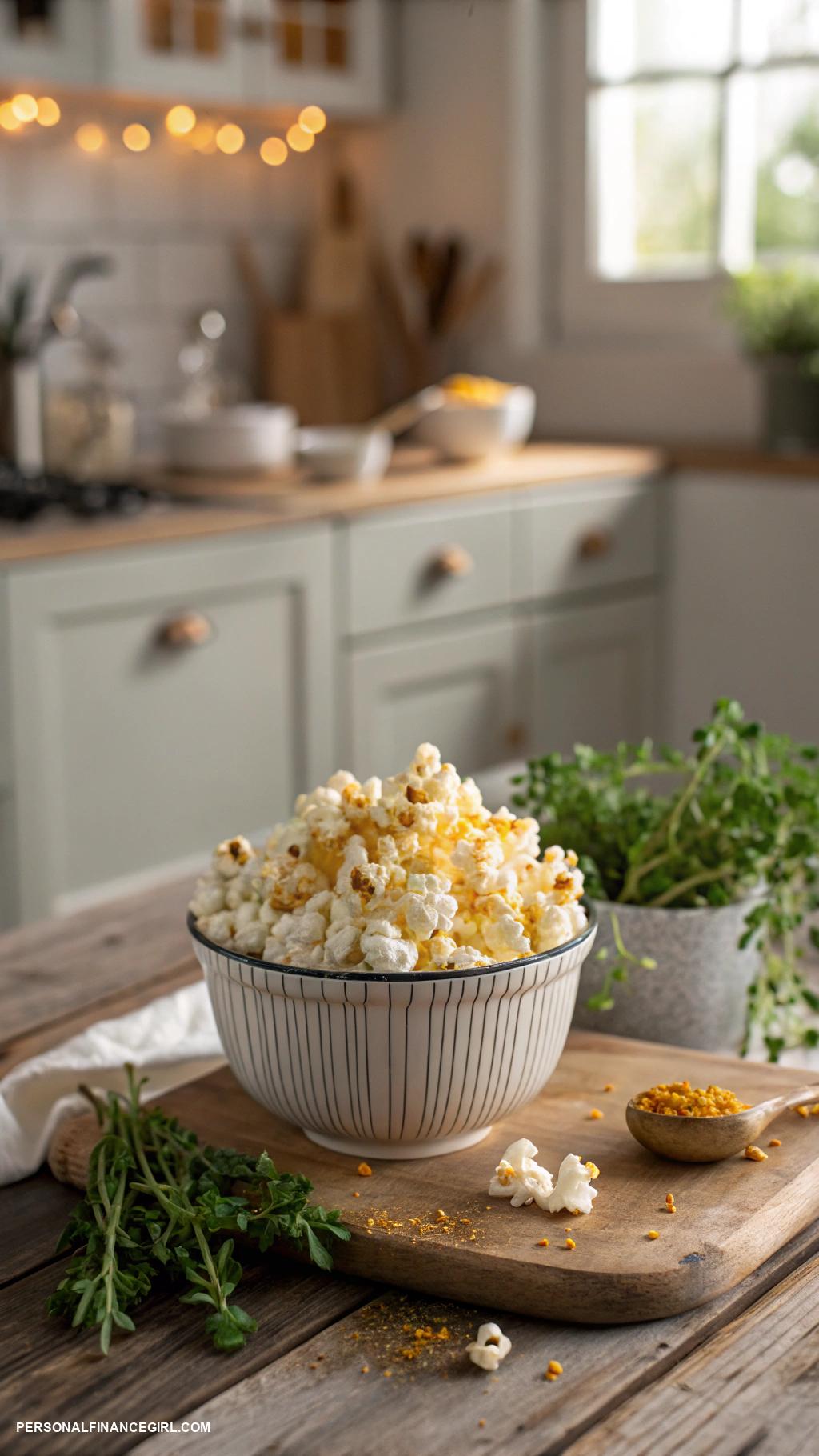 frugal snacks Popcorn topped with nutritional yeast