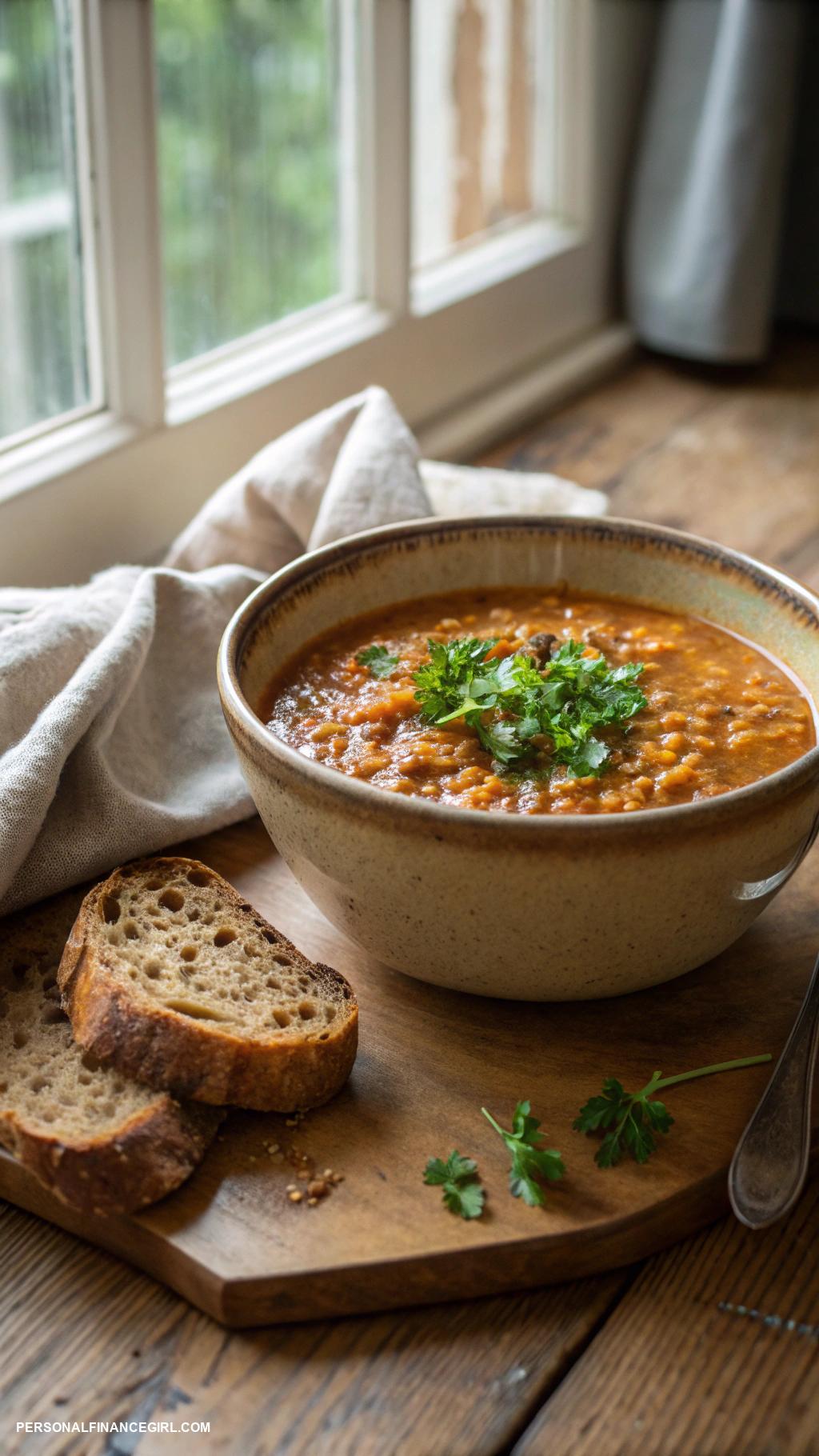 cheap dinner recipes Lentil soup with crusty bread
