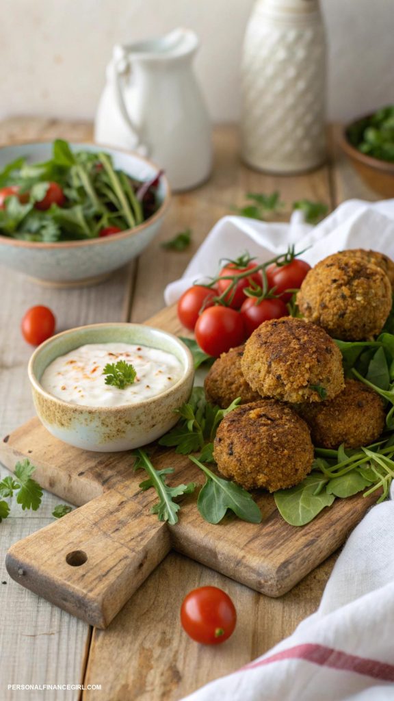 cheap healthy meals Baked falafel with yogurt sauce