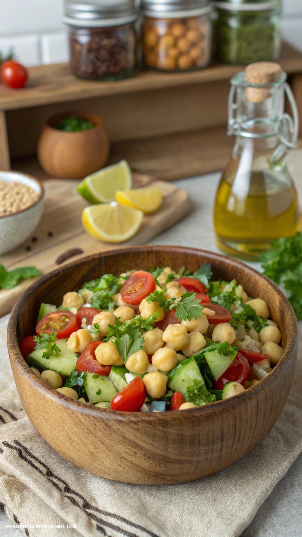 cheap healthy meals Chickpea salad with cucumbers and tomatoes