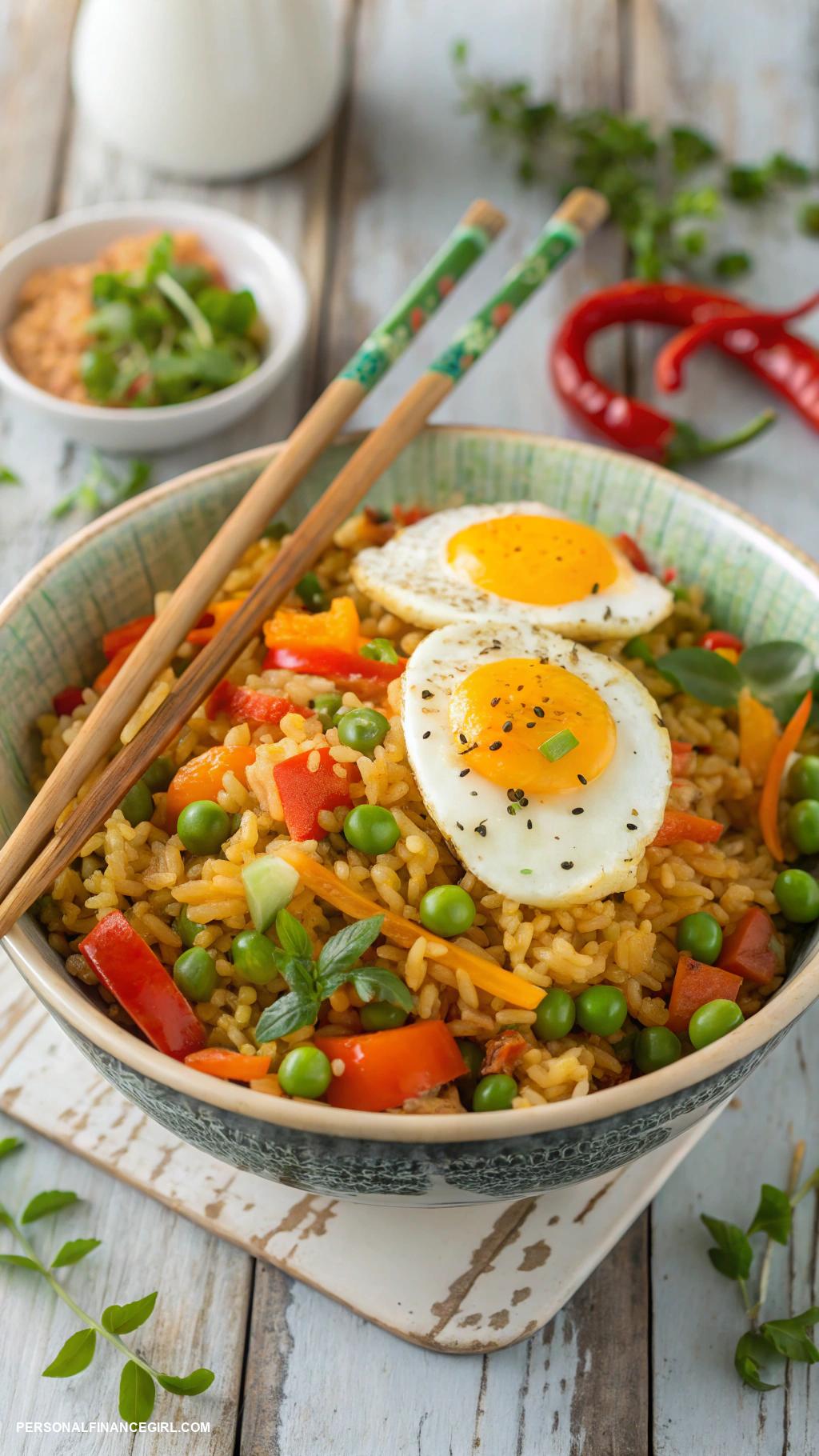 cheap healthy meals Egg fried rice with mixed vegetables