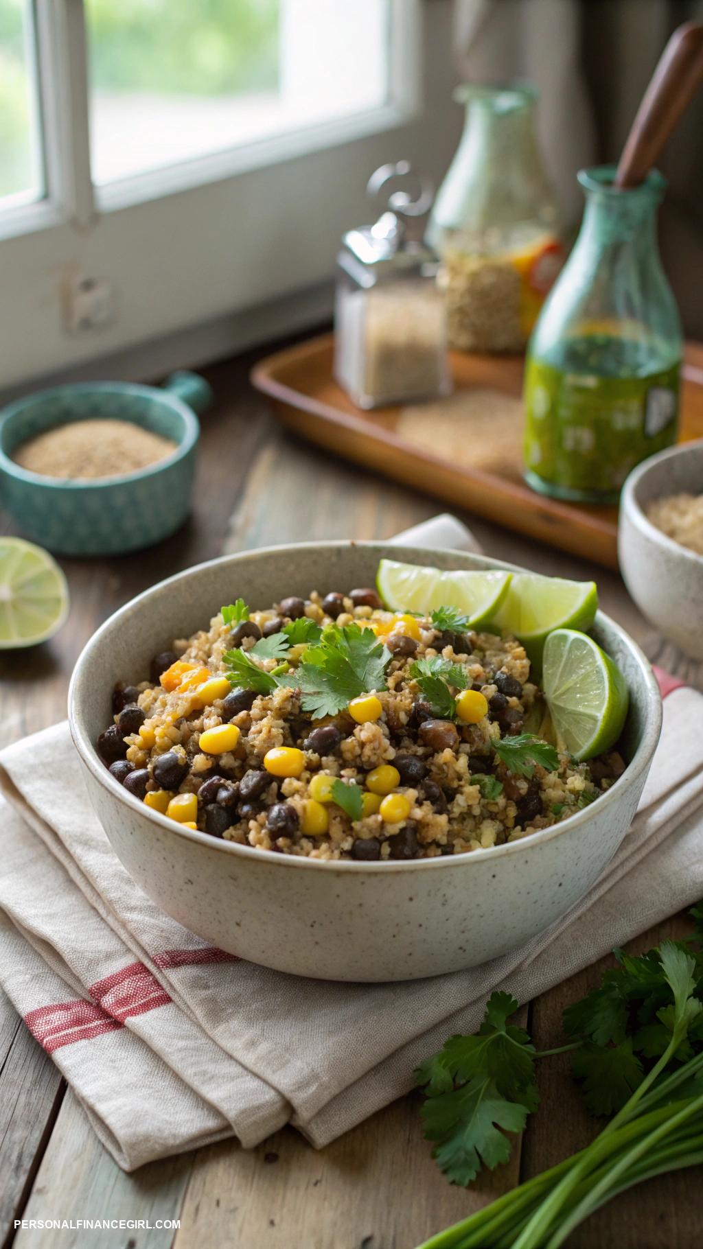 cheap healthy meals Quinoa with black beans and corn