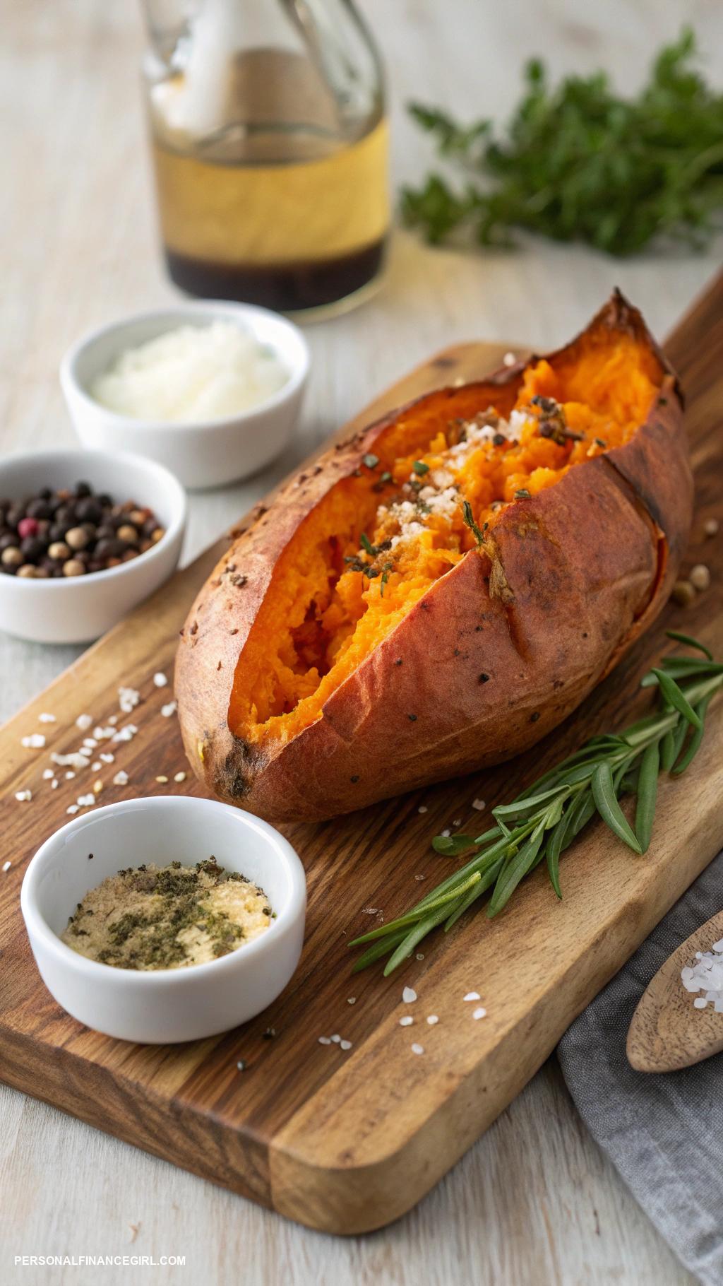 cheap healthy meals Sweet potato baked with seasoning