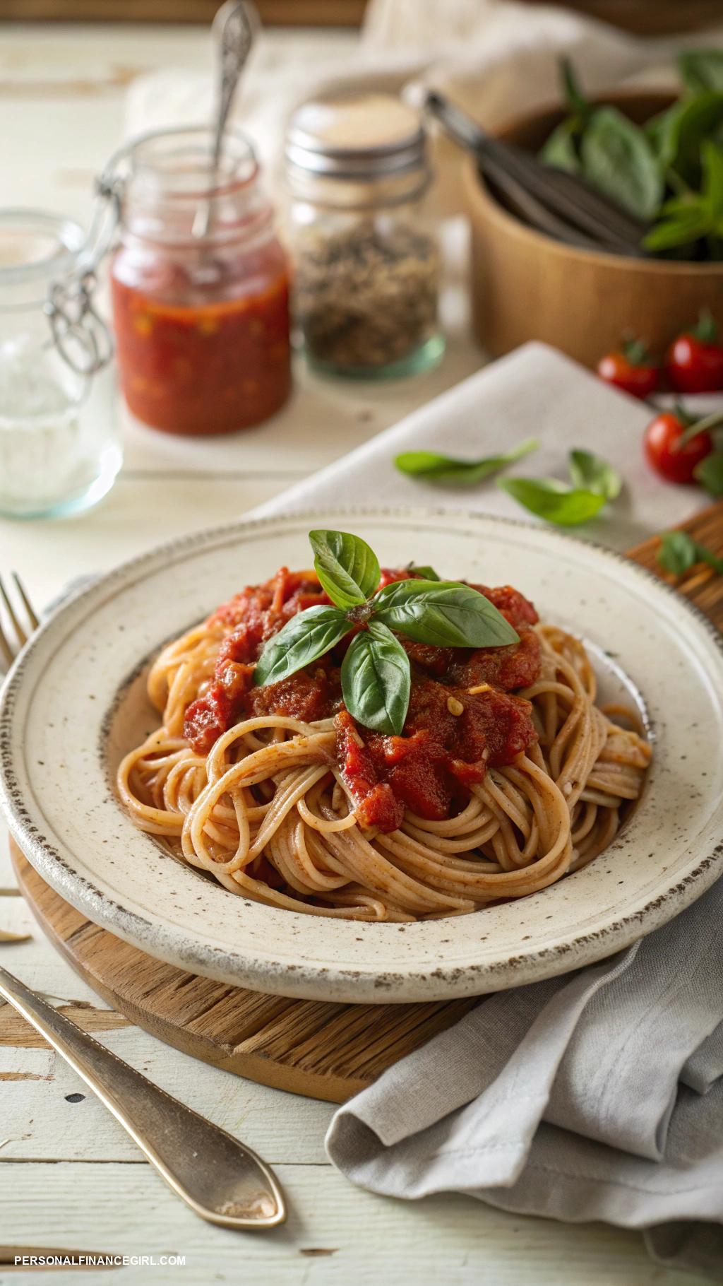 cheap healthy meals Whole wheat pasta with tomato sauce