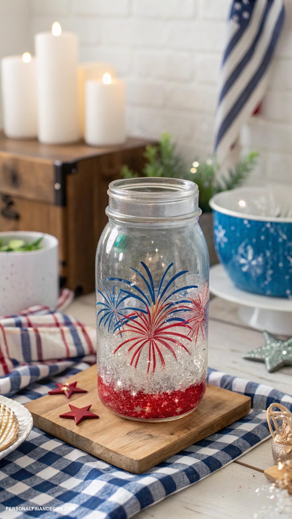 4th of july crafts Firework jars with glitter and water