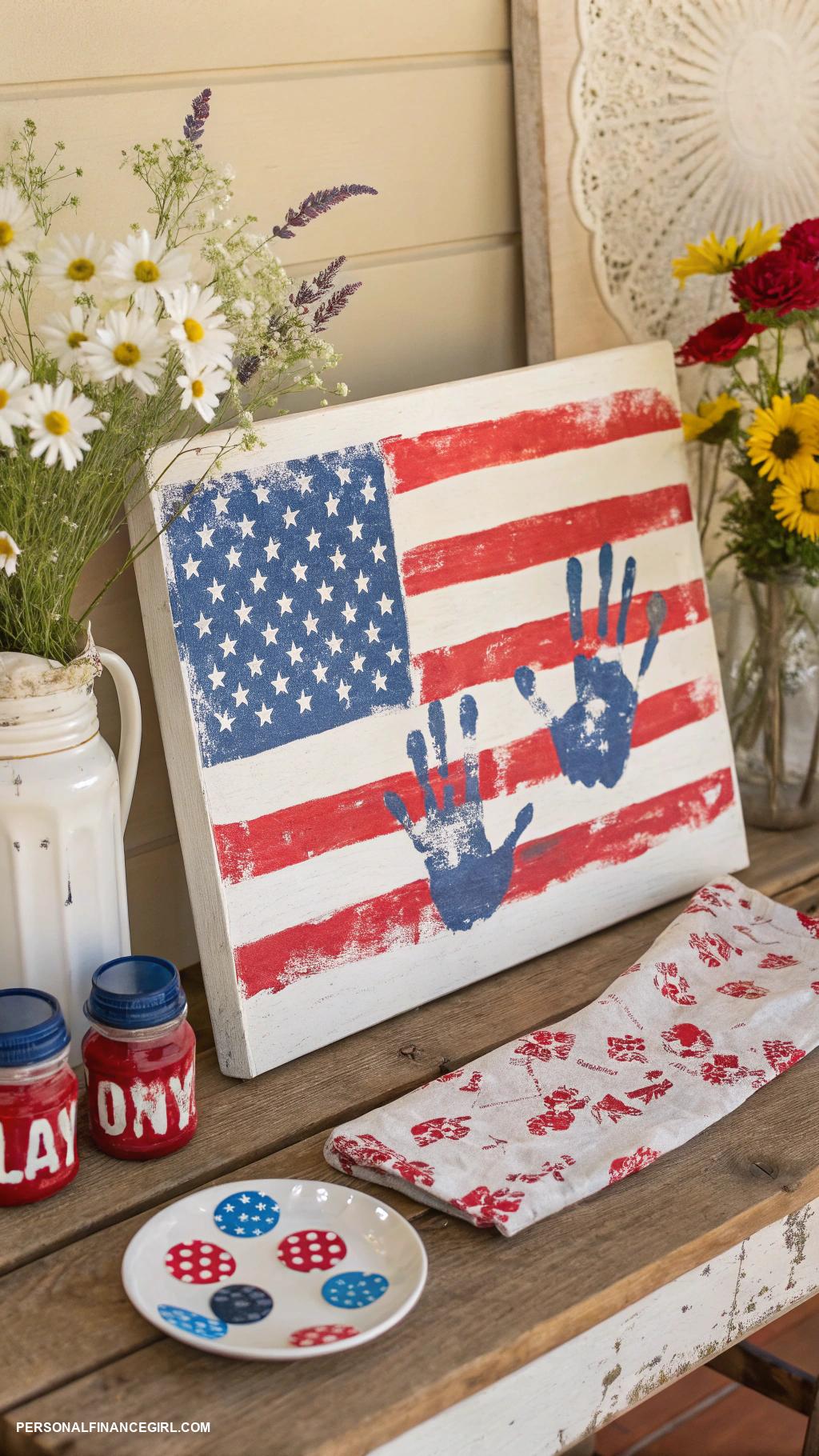 4th of july crafts Handprint flag canvas art