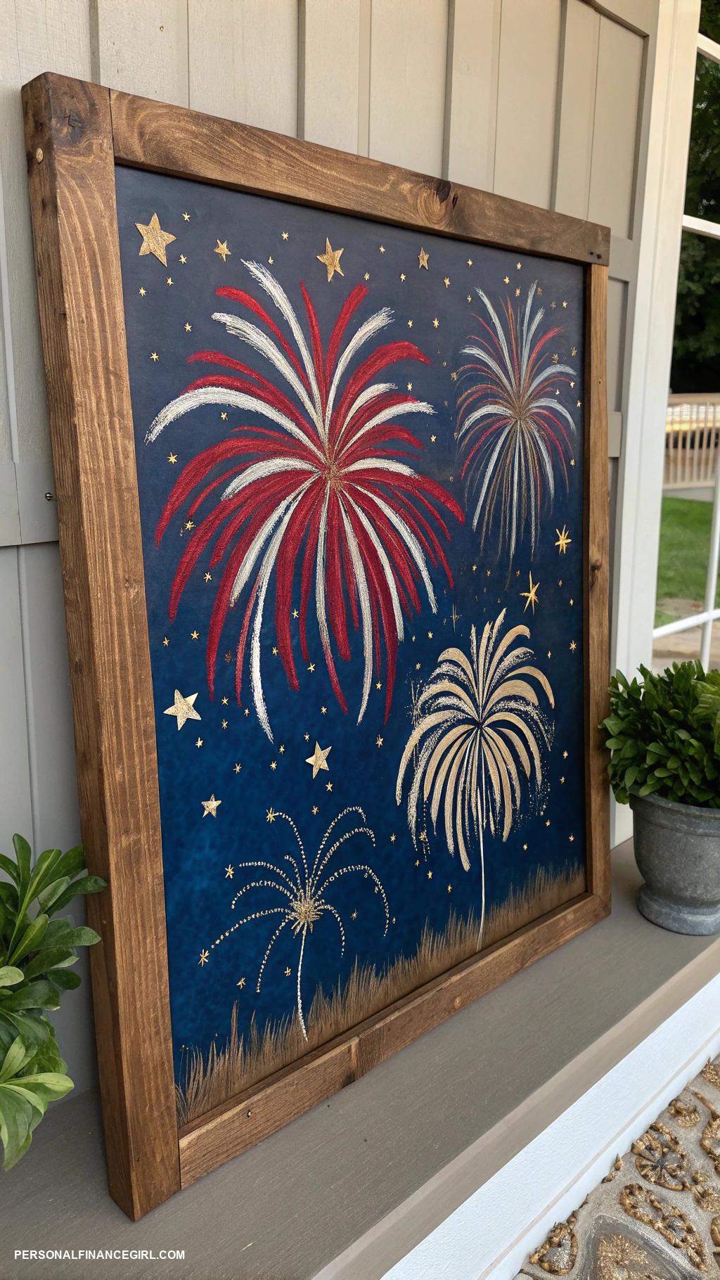 4th of july crafts Red white and blue fireworks paintings