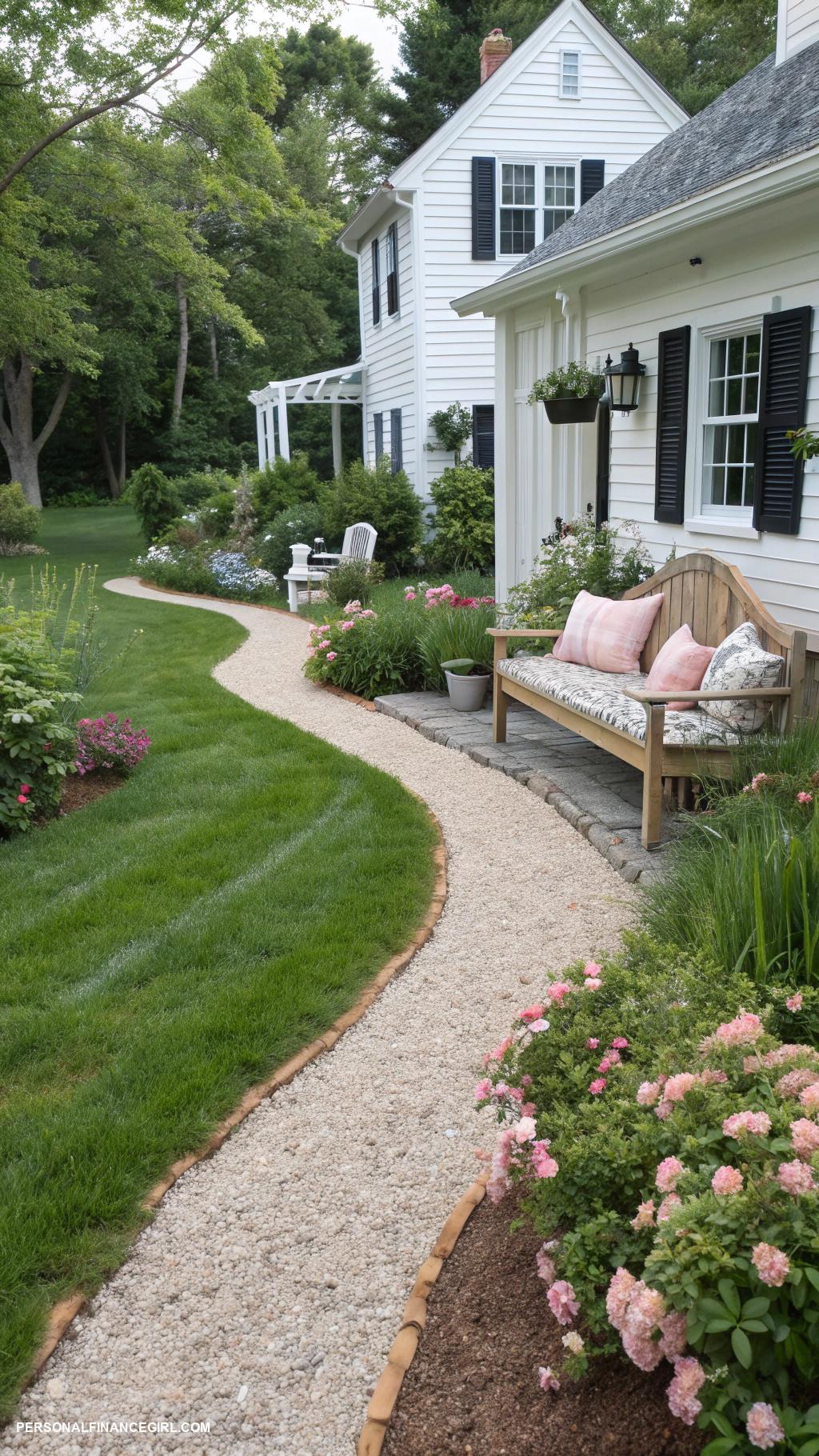 cheap backyard ideas Use gravel pathways for easy maintenance
