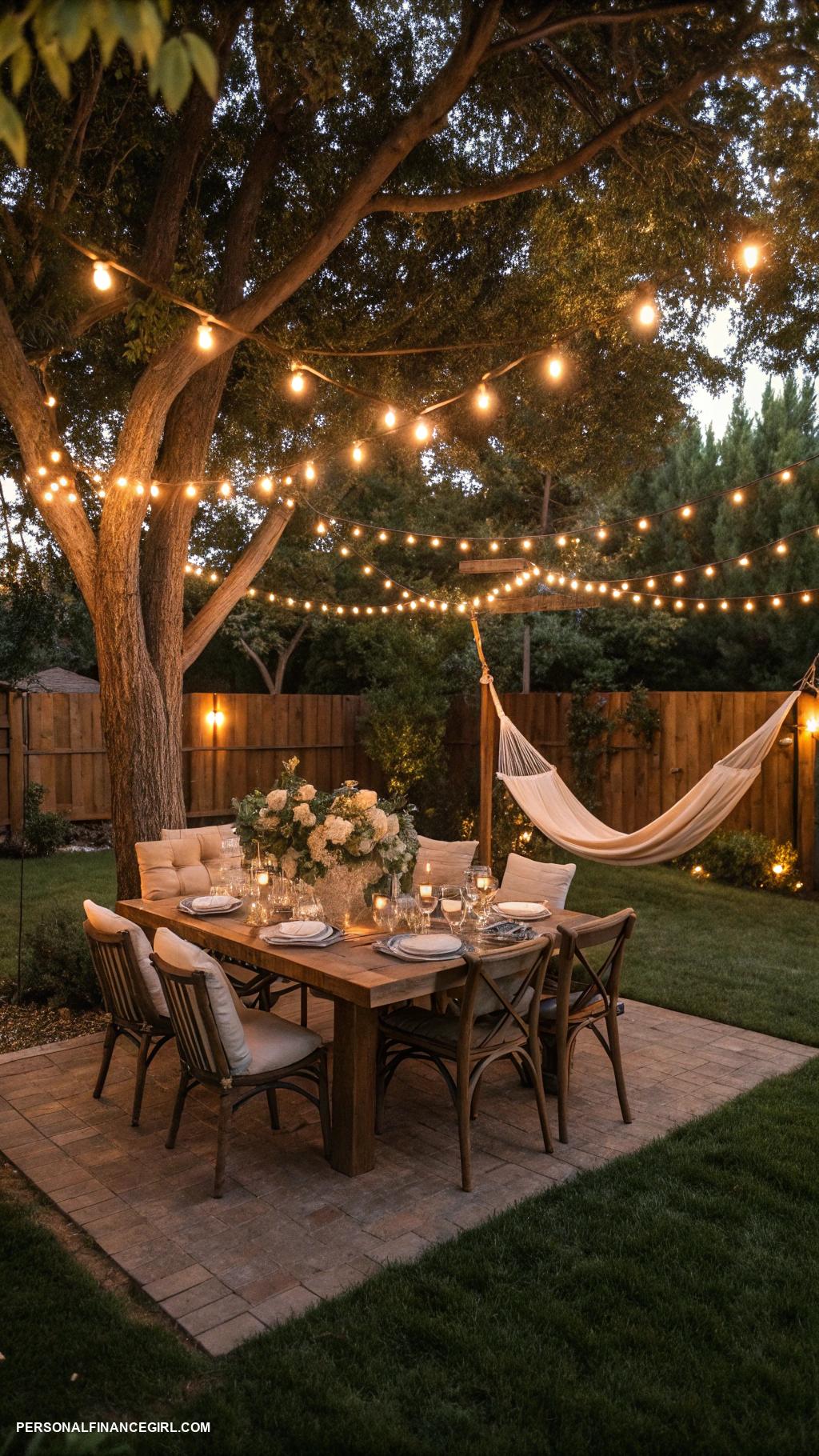 cheap backyard ideas Use string lights for ambiance