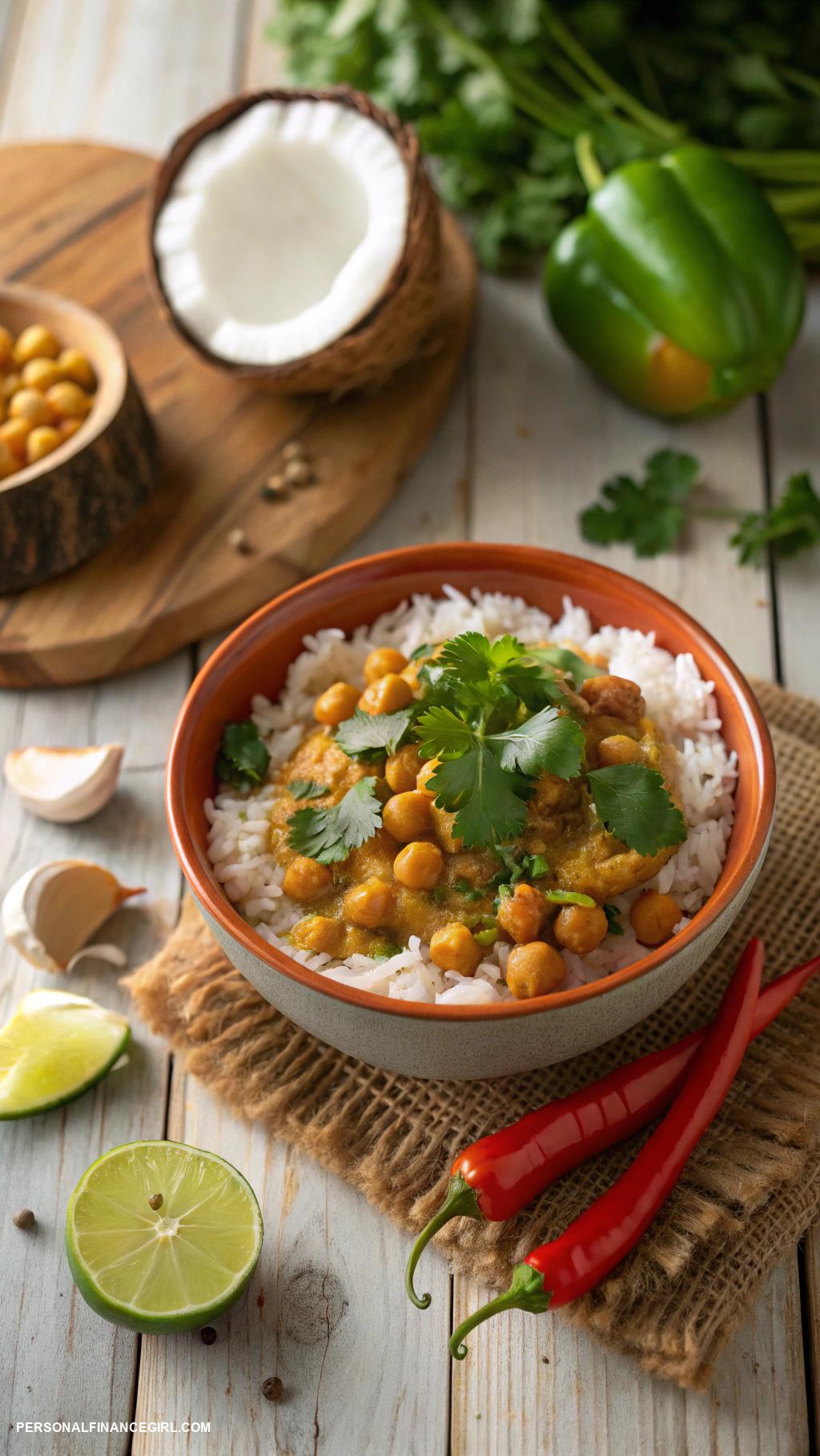 cheap crockpot recipes Coconut curry chickpeas and rice