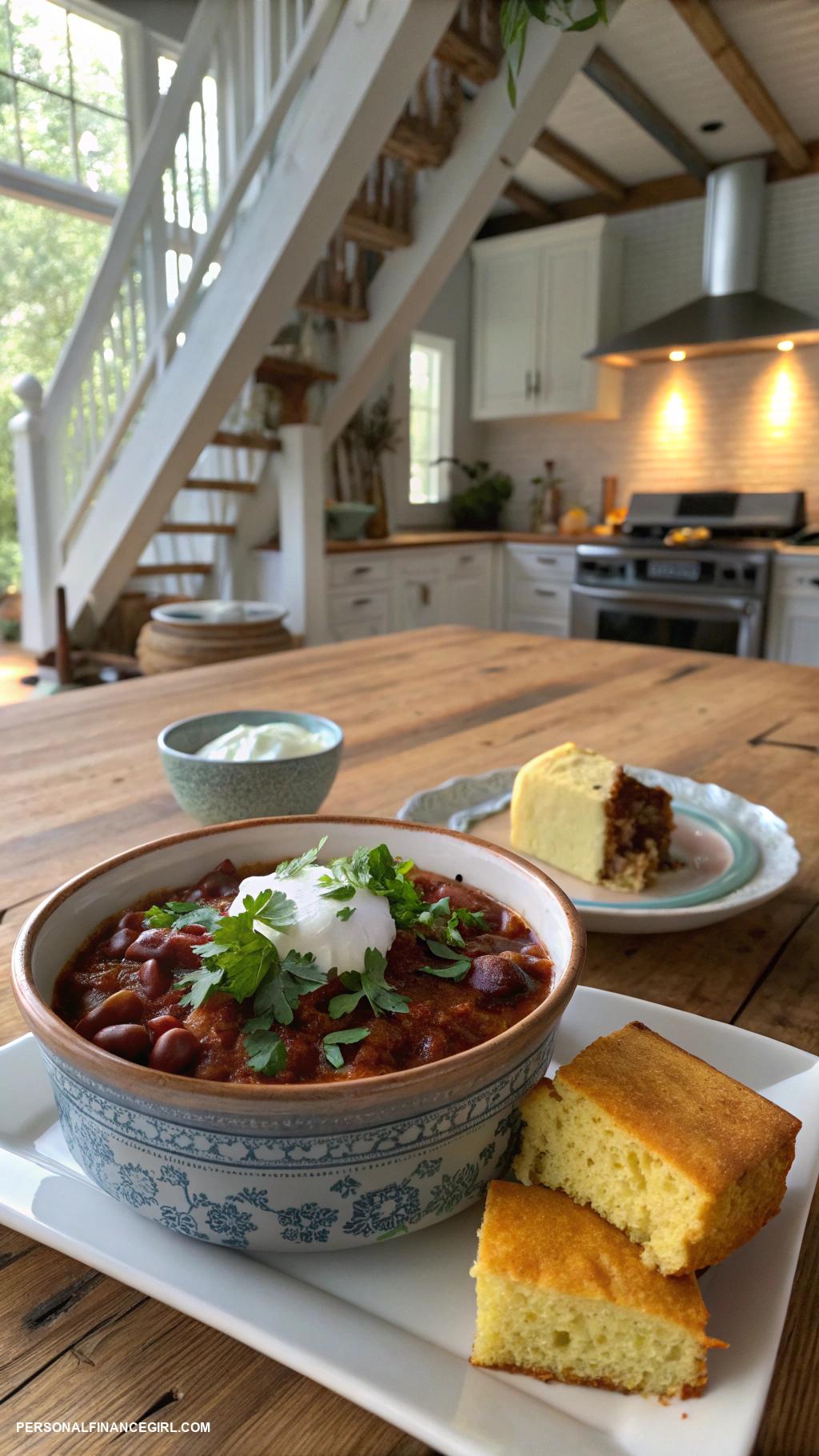 cheap dinners for a family Chili with beans and cornbread