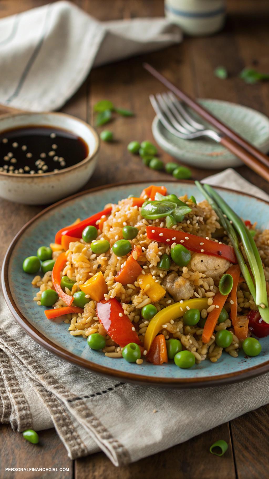 cheap dinners for a family Egg fried rice with vegetables and soy sauce