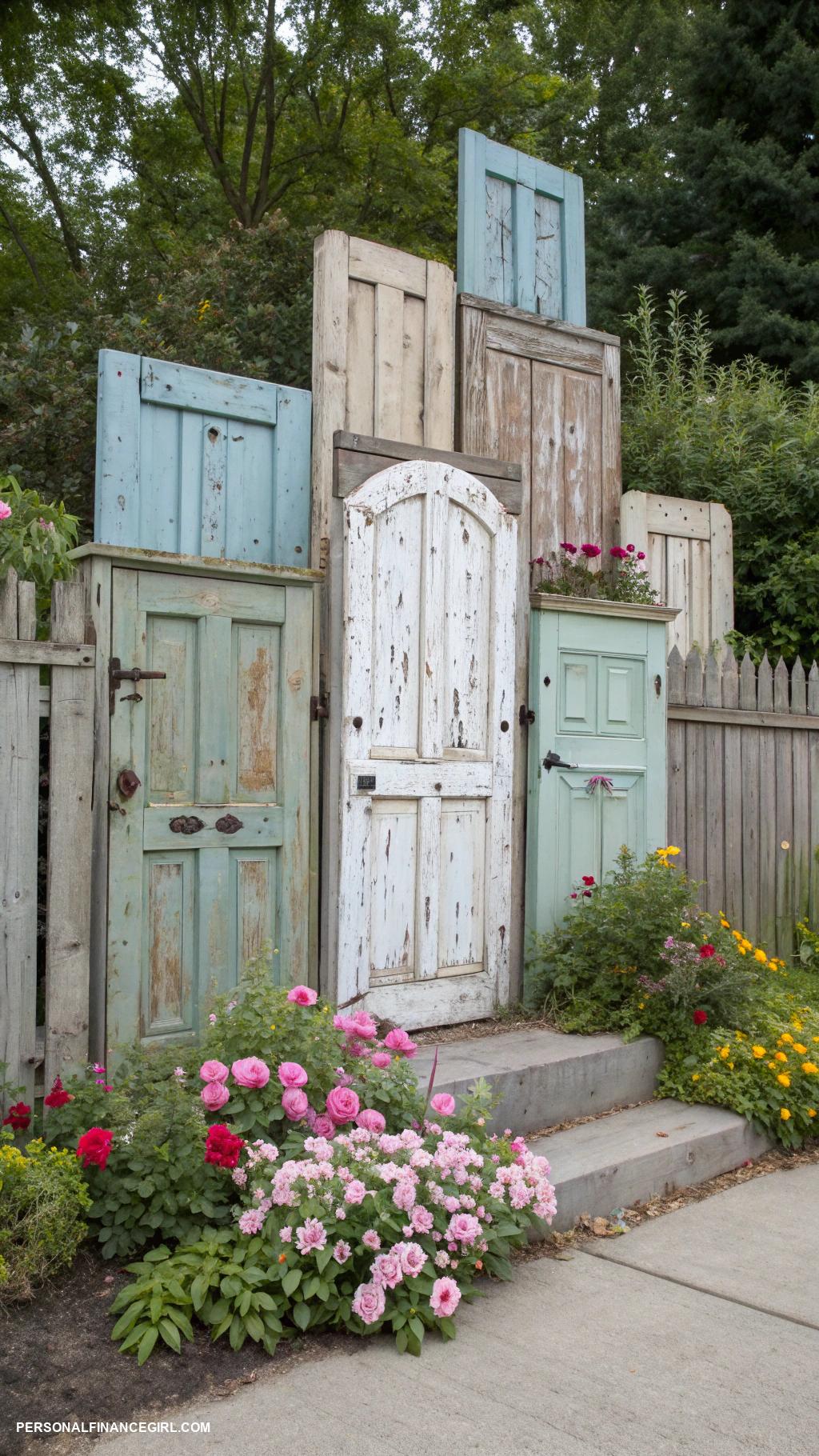 cheap fence ideas Old doors for a creative fence design