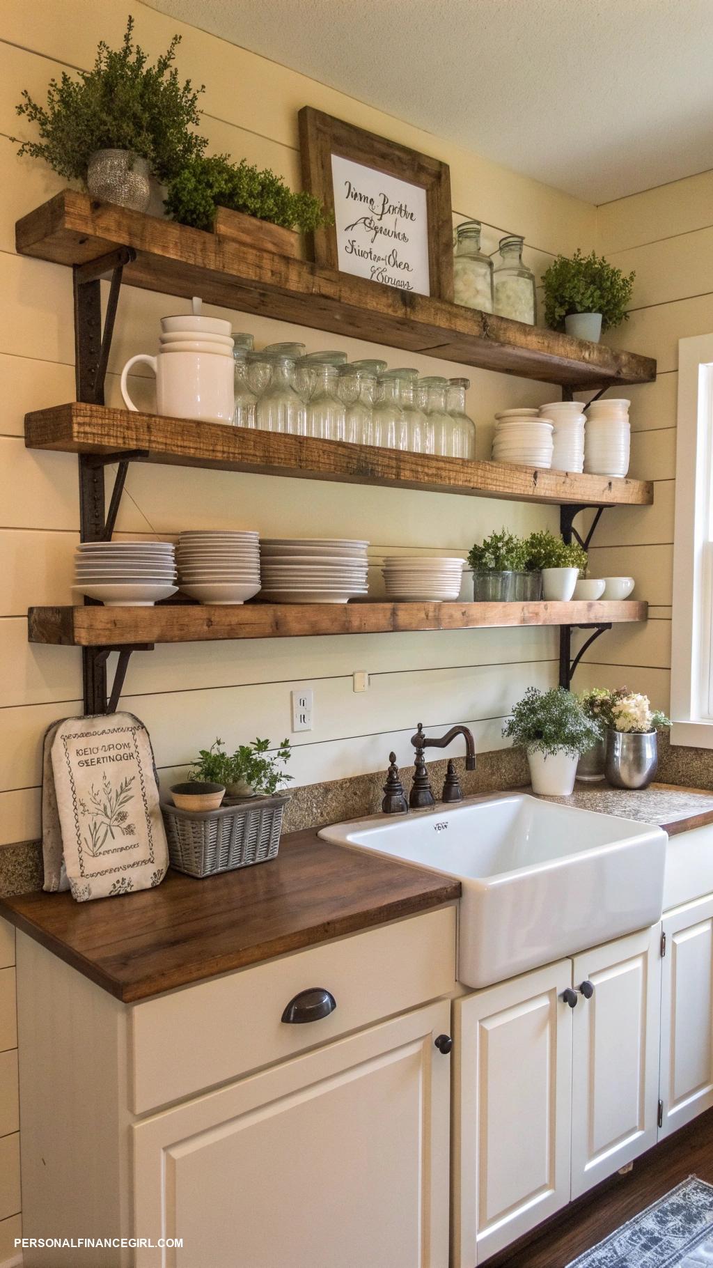 cheap kitchen remodel ideas Add open shelving for stylish storage
