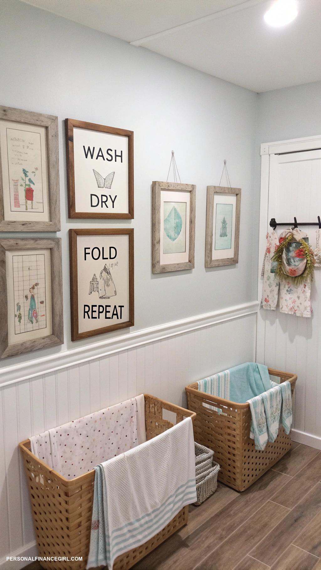 cheap laundry room makeover ideas Decorate with framed laundry themed art