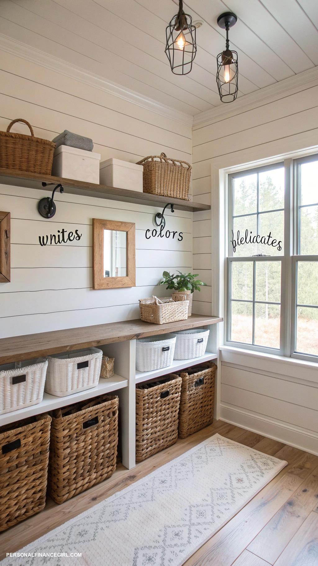 cheap laundry room makeover ideas Use baskets for organized storage
