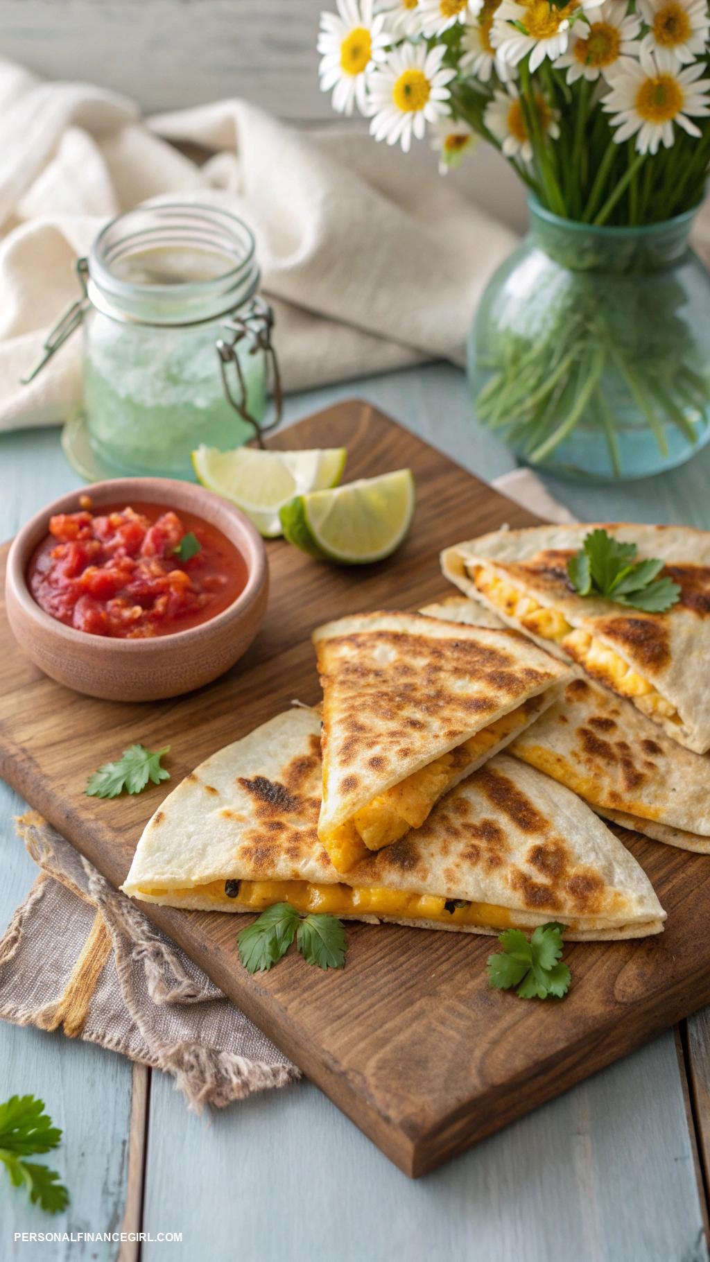cheap lunch ideas Cheese quesadilla with salsa