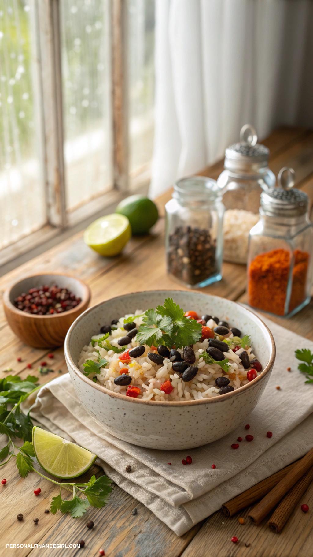 cheap lunch ideas Rice and black beans with spices