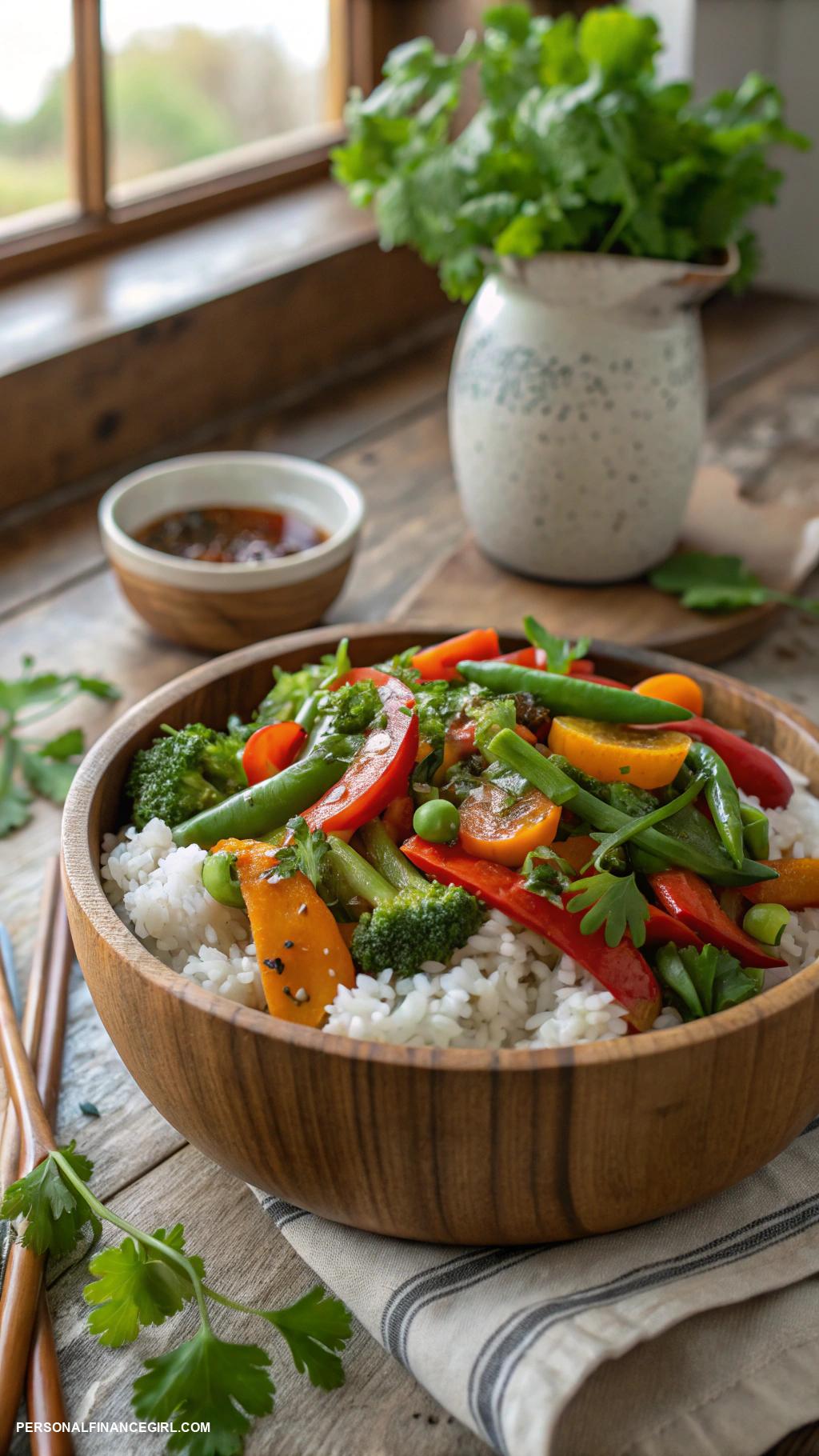 cheap lunch ideas Vegetable stir fry with rice