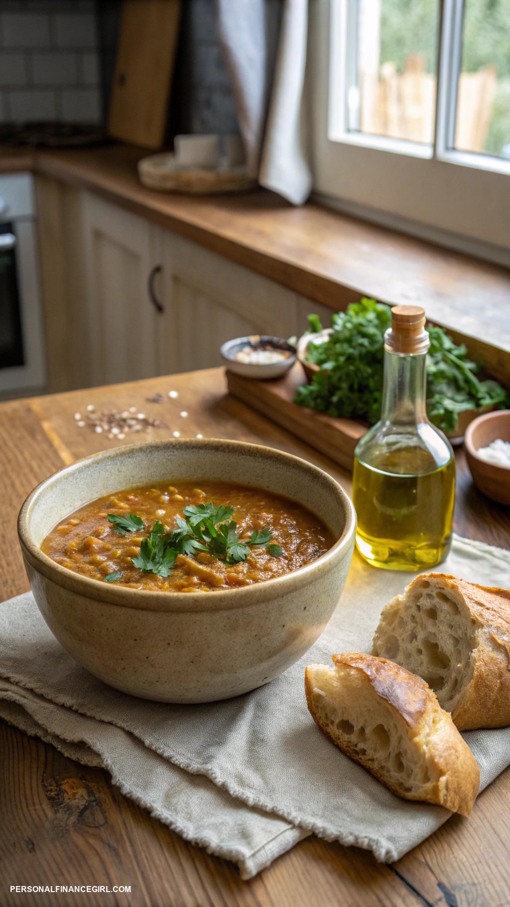 cheap meals Lentil soup with bread