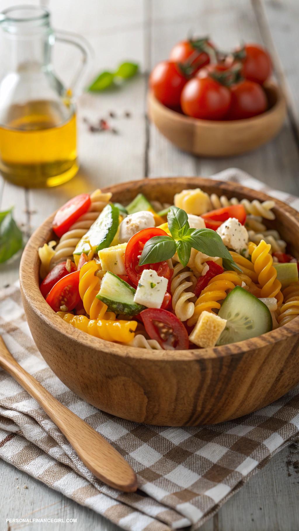cheap meals Pasta salad with fresh veggies
