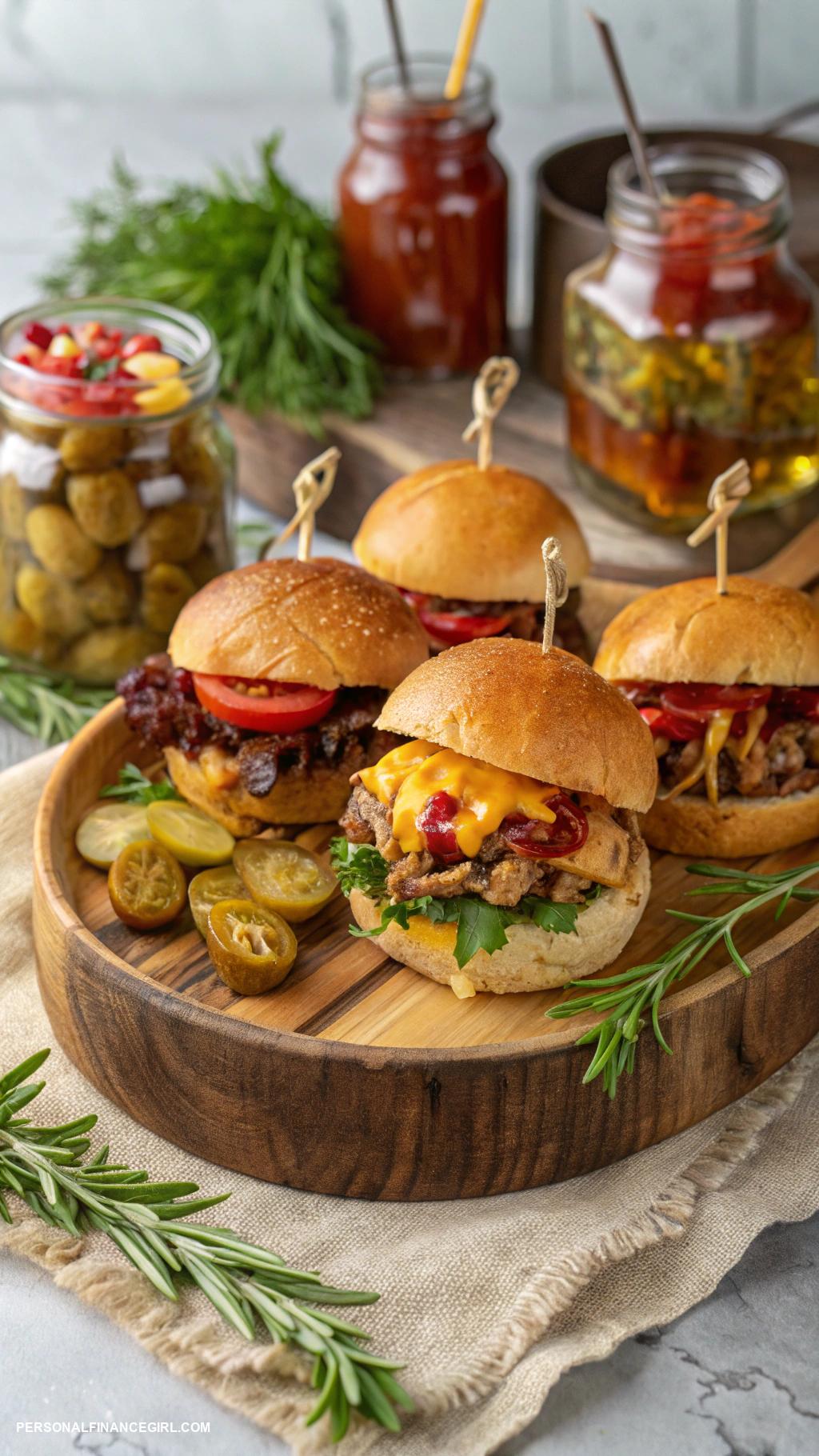 cheap party food for a crowd Mini sliders on buns