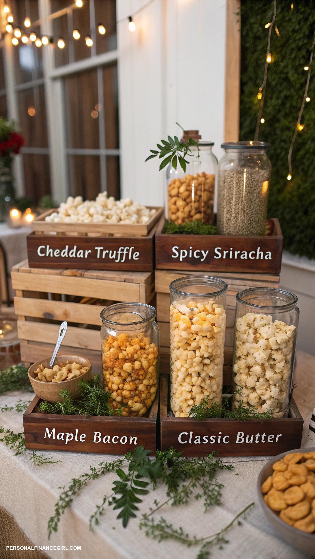 cheap party food for a crowd Popcorn bar with seasonings
