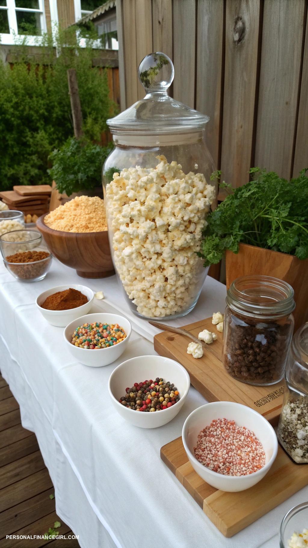 cheap party food for a crowd Popcorn bar with toppings