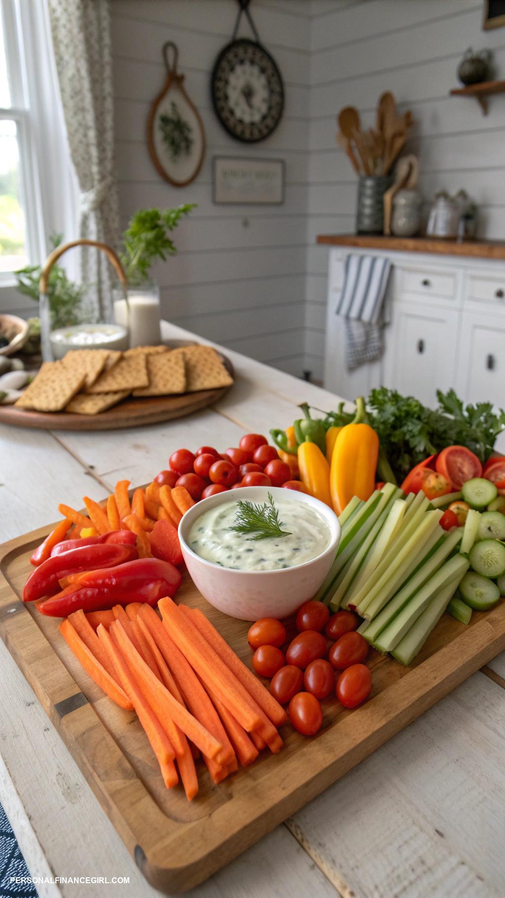 cheap party food for a crowd Vegetable platter with dip 1