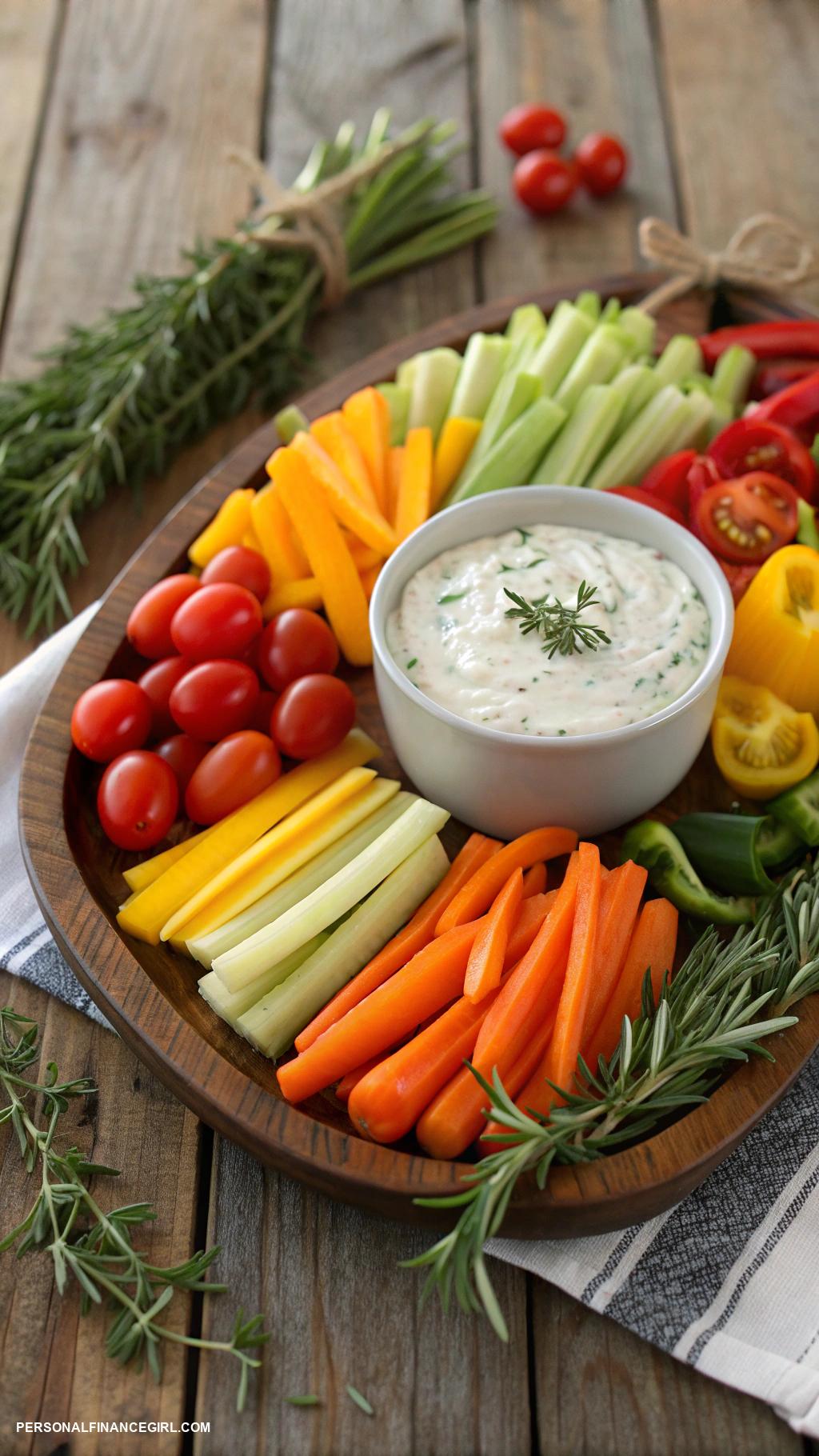 cheap party food for a crowd Vegetable platter with dip