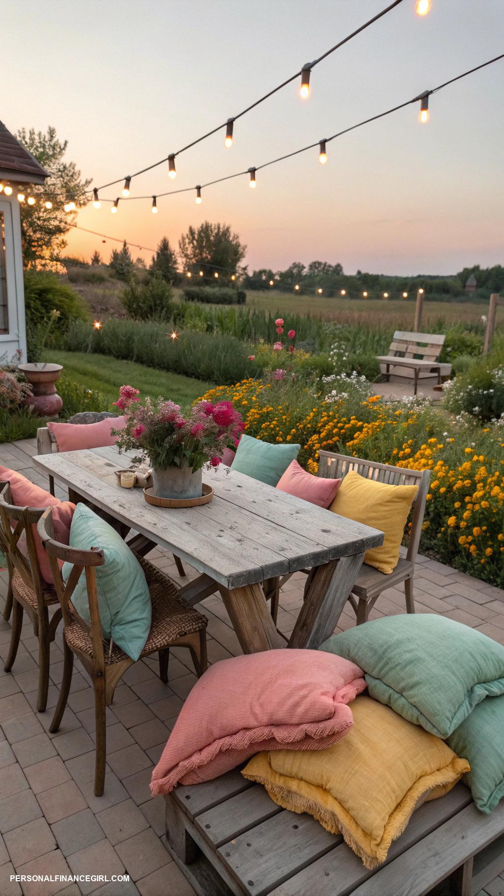 cheap patio ideas on a budget Add colorful cushions for comfort