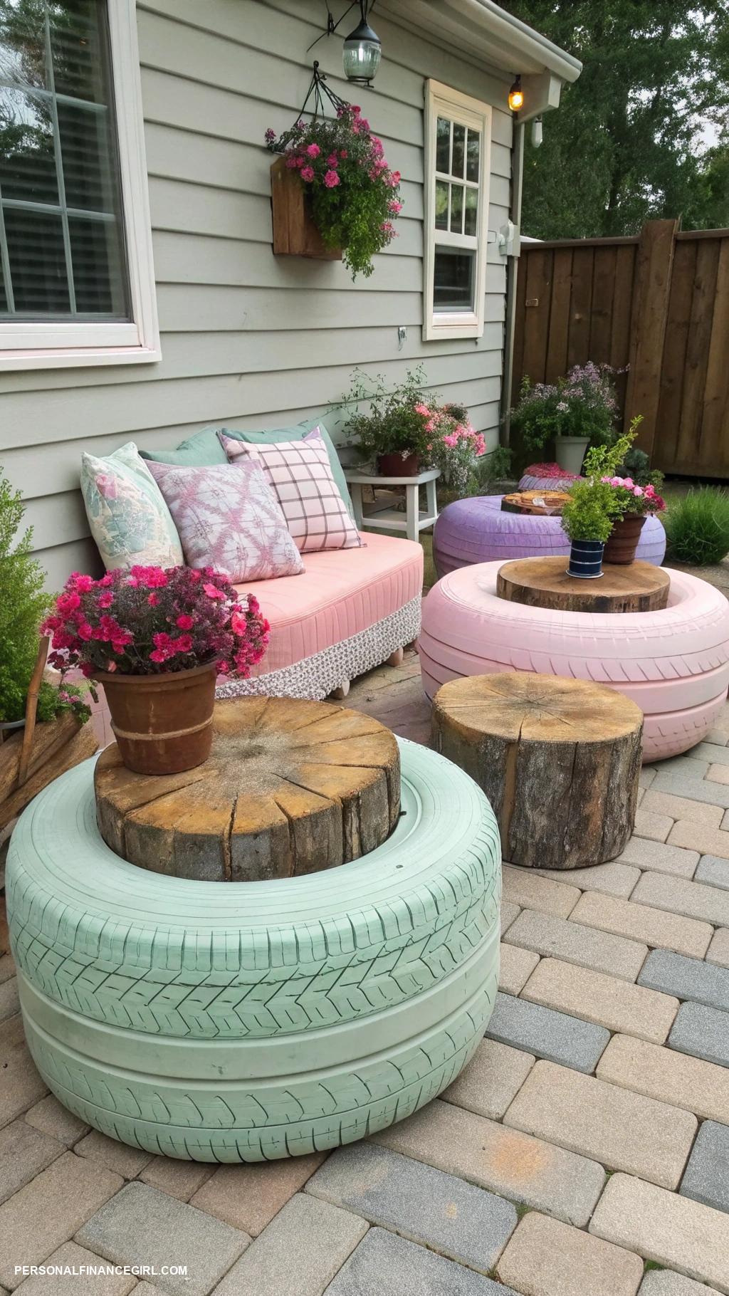 cheap patio ideas on a budget Repurpose old tires into seating