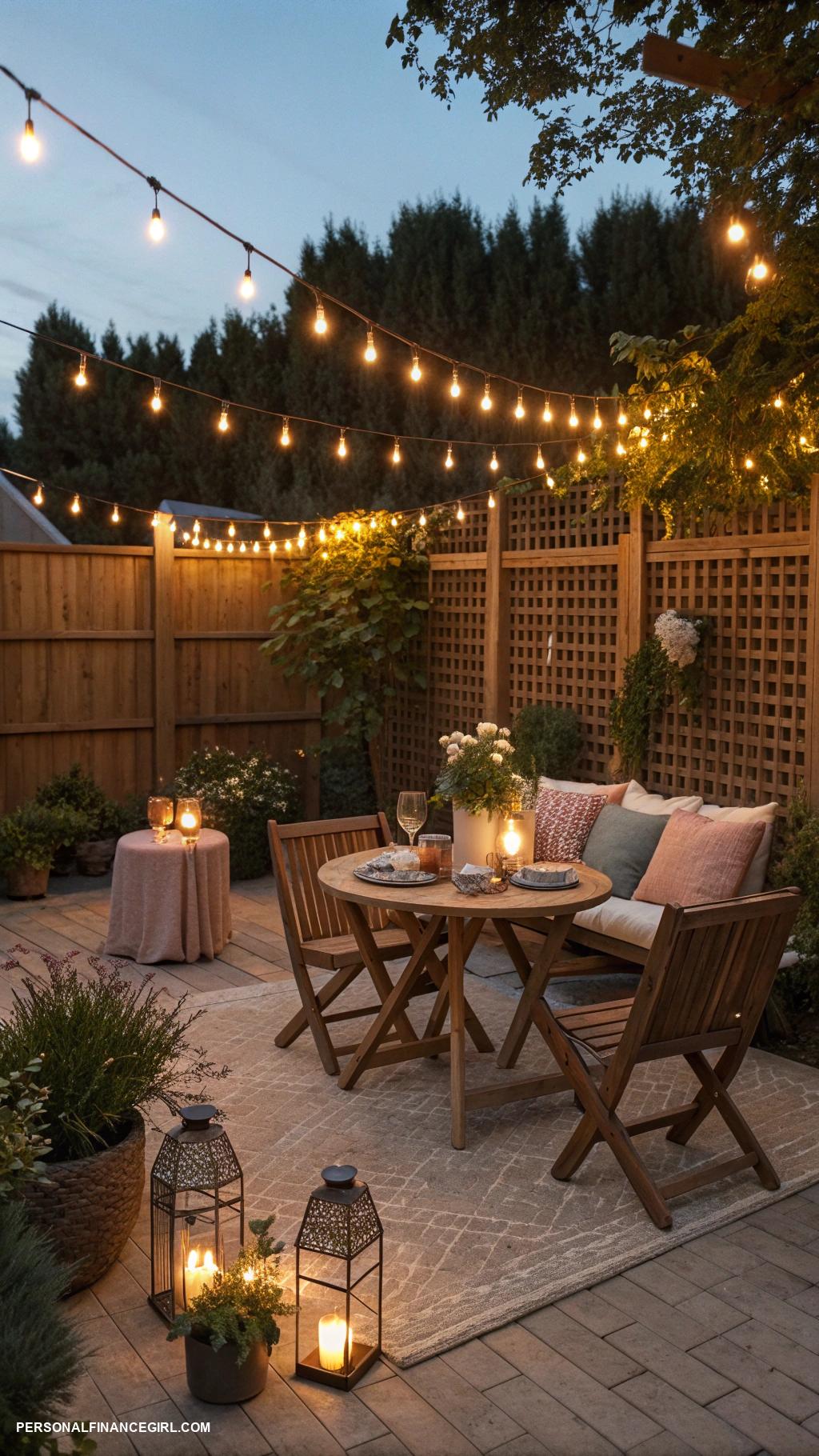 cheap patio ideas on a budget String lights for a cozy atmosphere