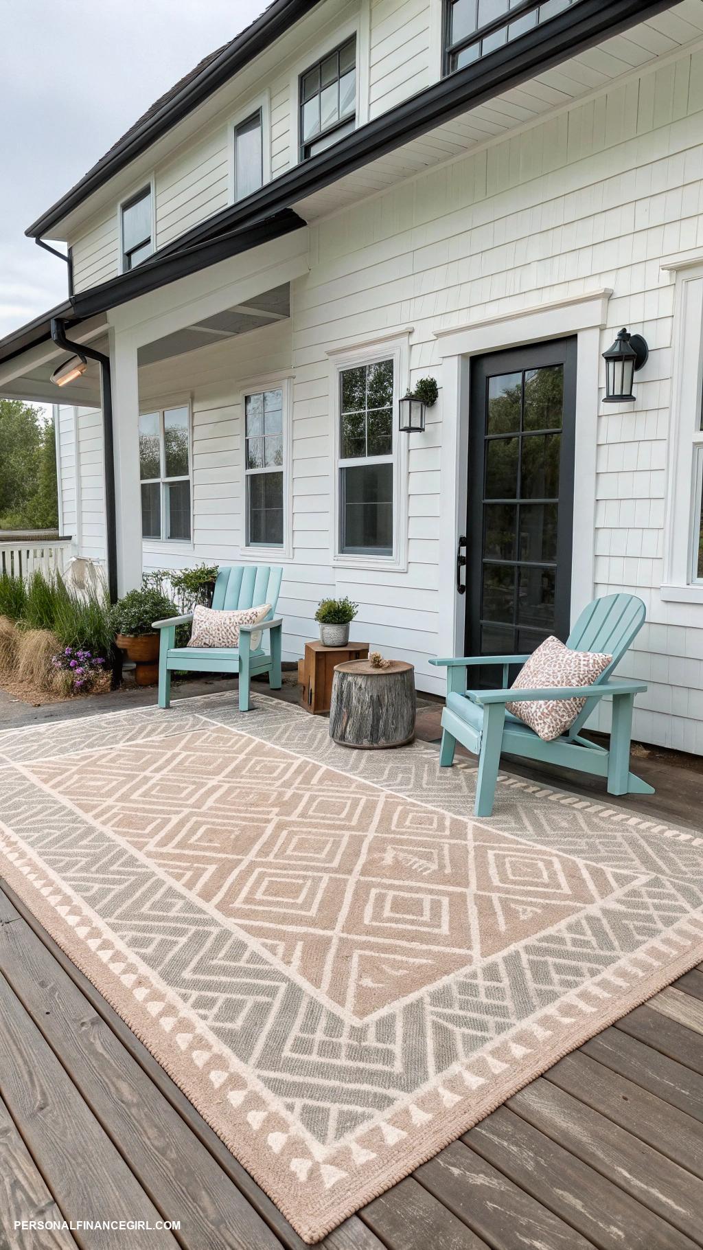 cheap patio ideas on a budget Use an outdoor rug for defined space