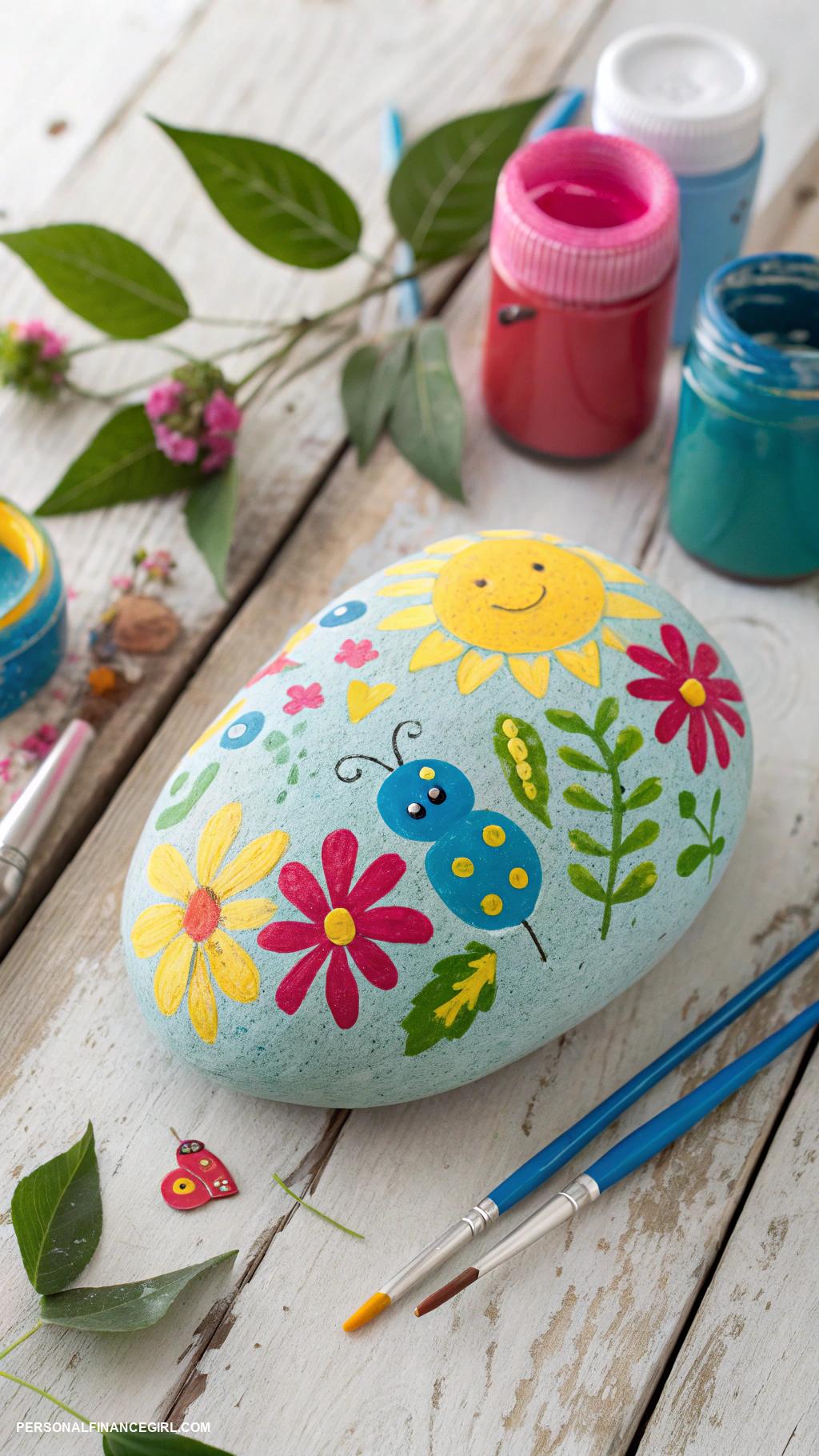 cheap summer crafts for kids Rock painting with colorful designs