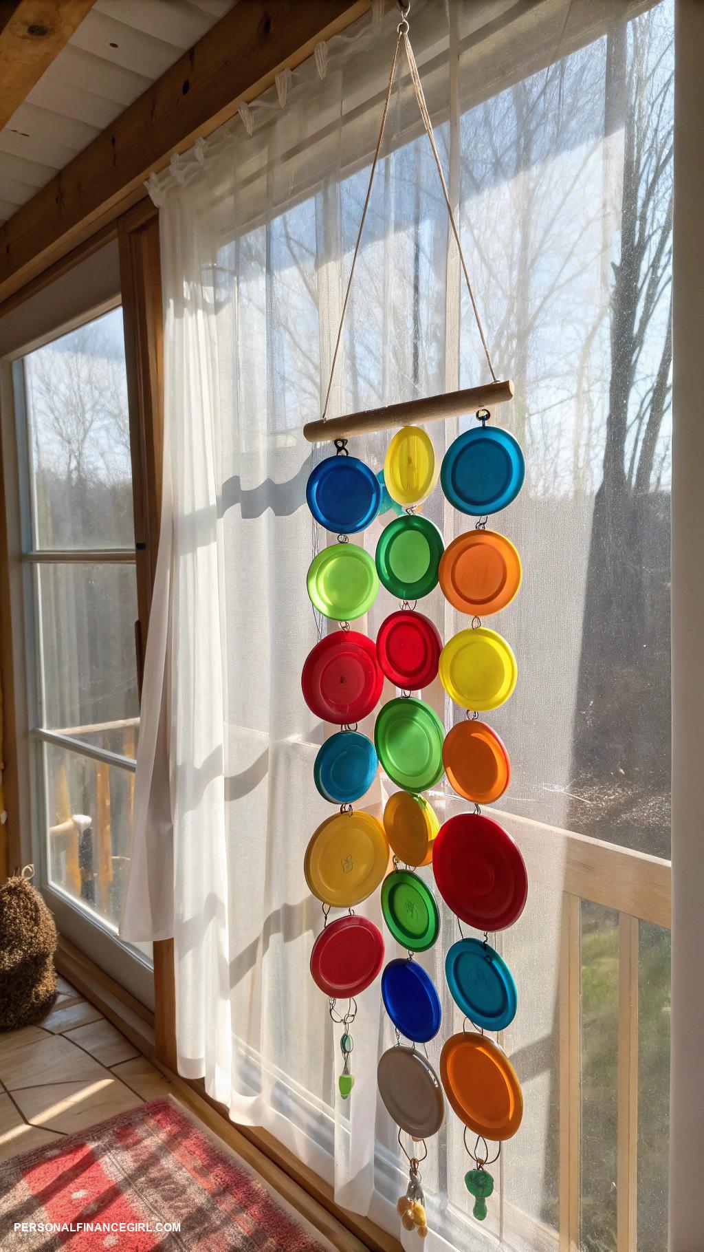 cheap summer crafts for kids Suncatchers from colorful plastic lids