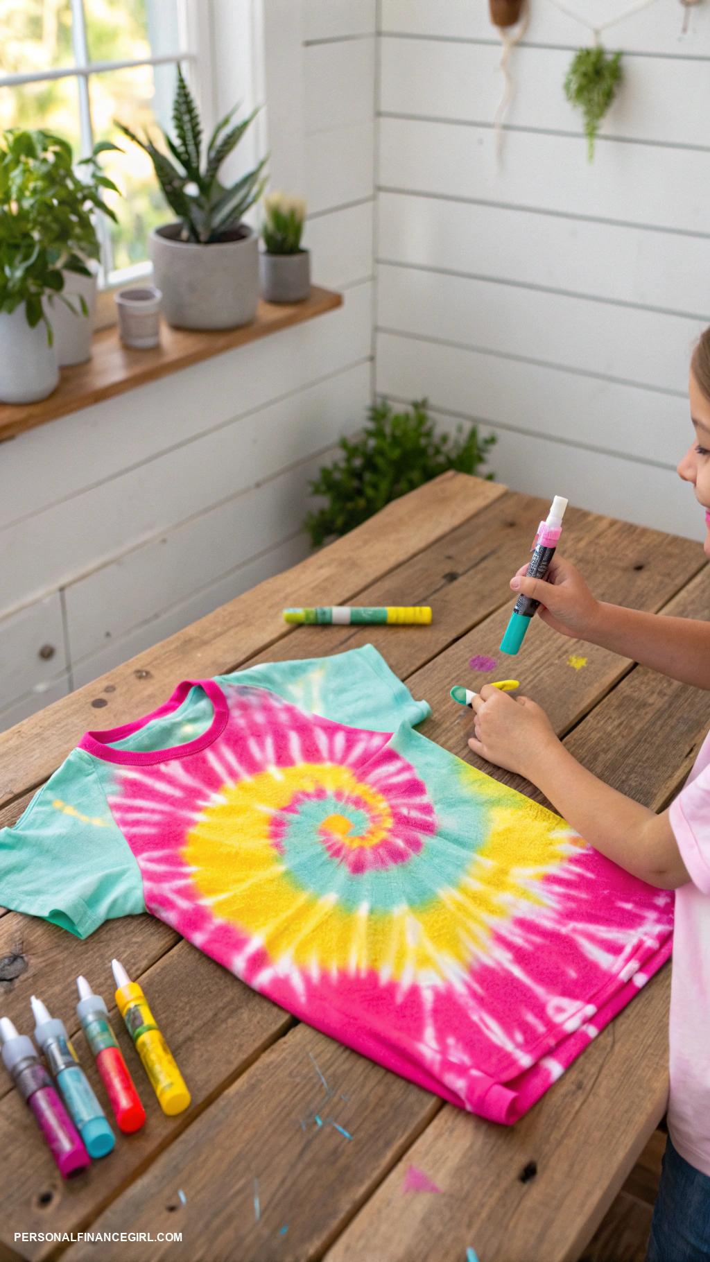 cheap summer crafts for kids Tie dye shirts with fabric markers