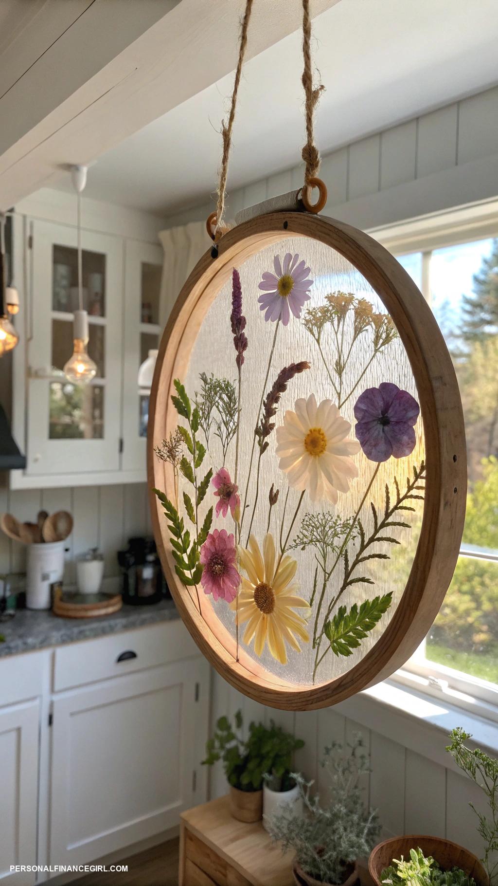 cheap suncatcher diy craft Nature themed suncatchers with pressed flowers