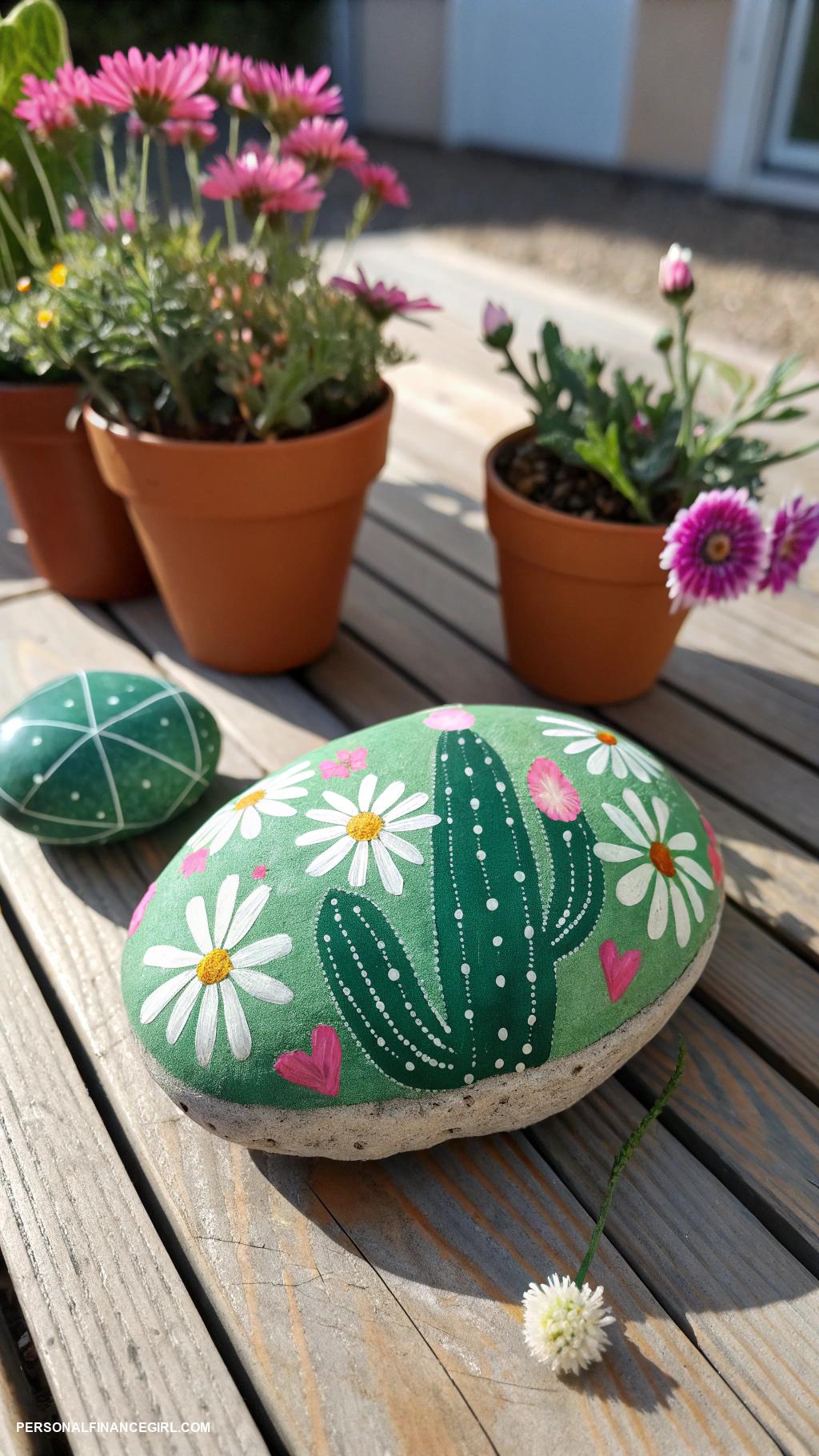 cinco de mayo crafts Cactus shaped painted rocks