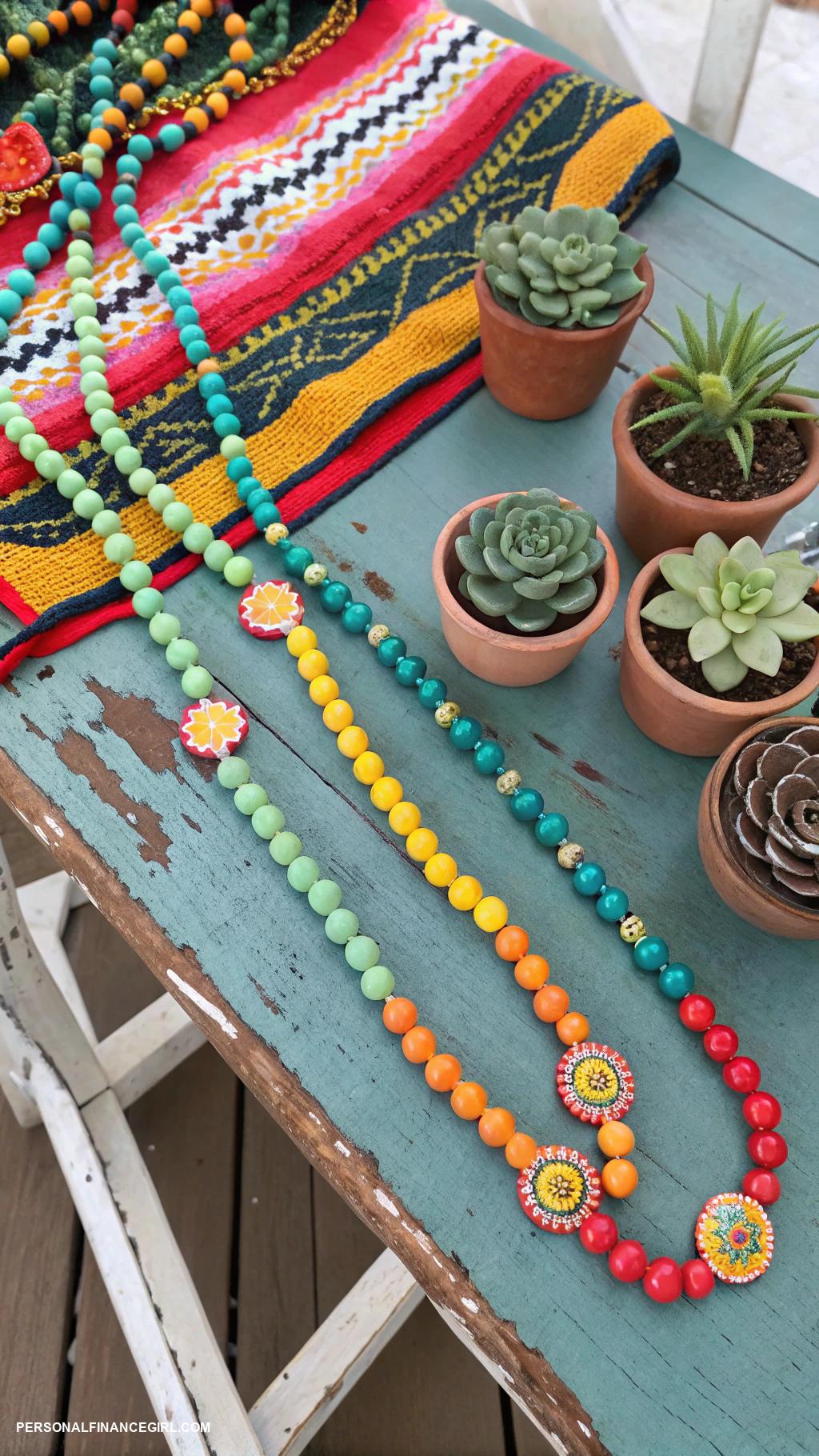 cinco de mayo crafts Colorful bead necklaces with festive patterns