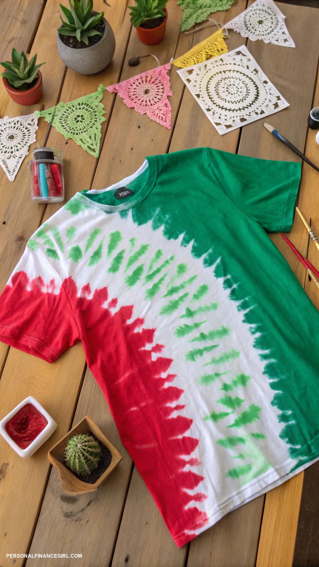 cinco de mayo crafts Mexican flag inspired tie dye shirts